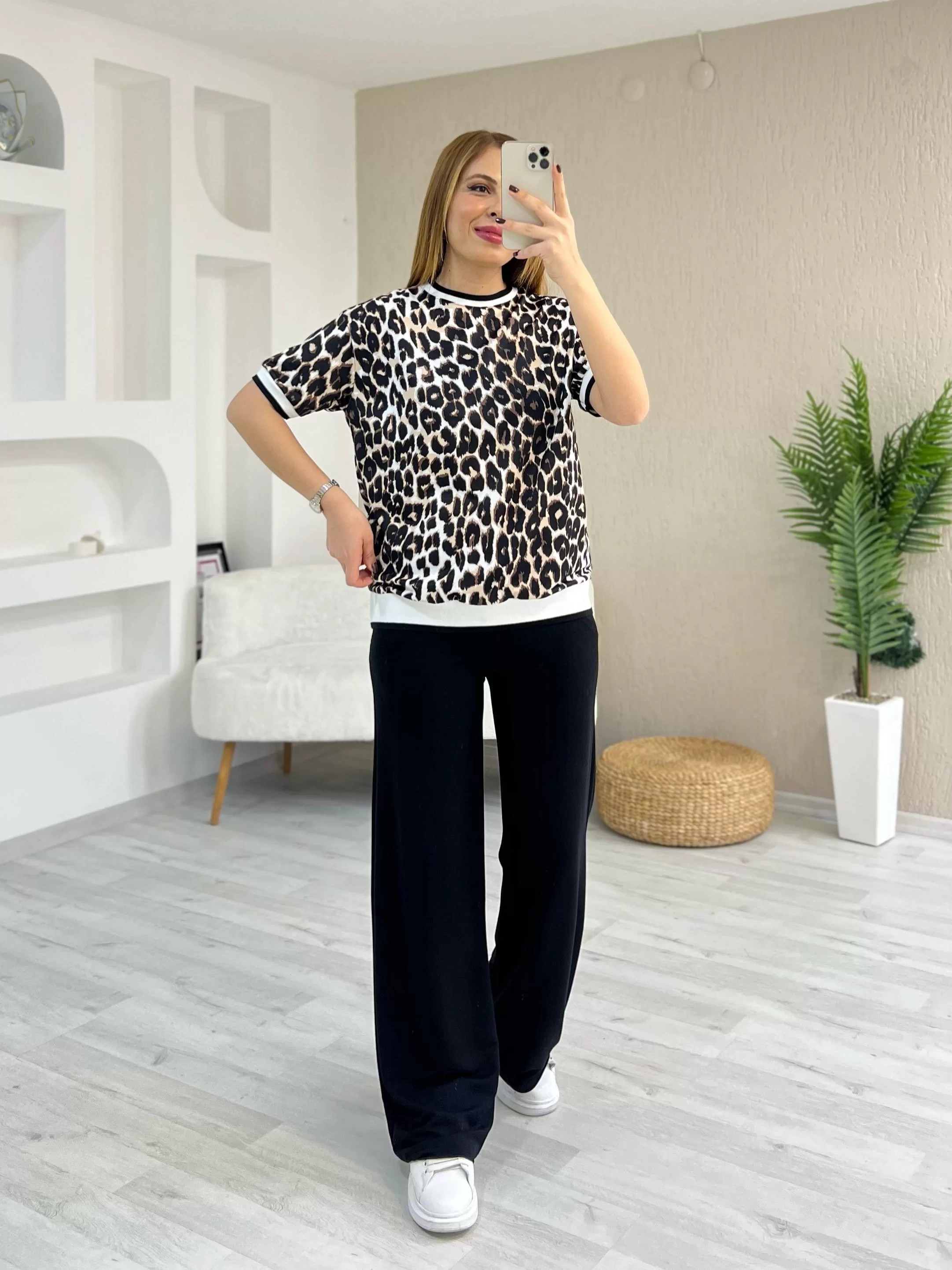 Leopar Ribanalı Kısa Kollu Takım