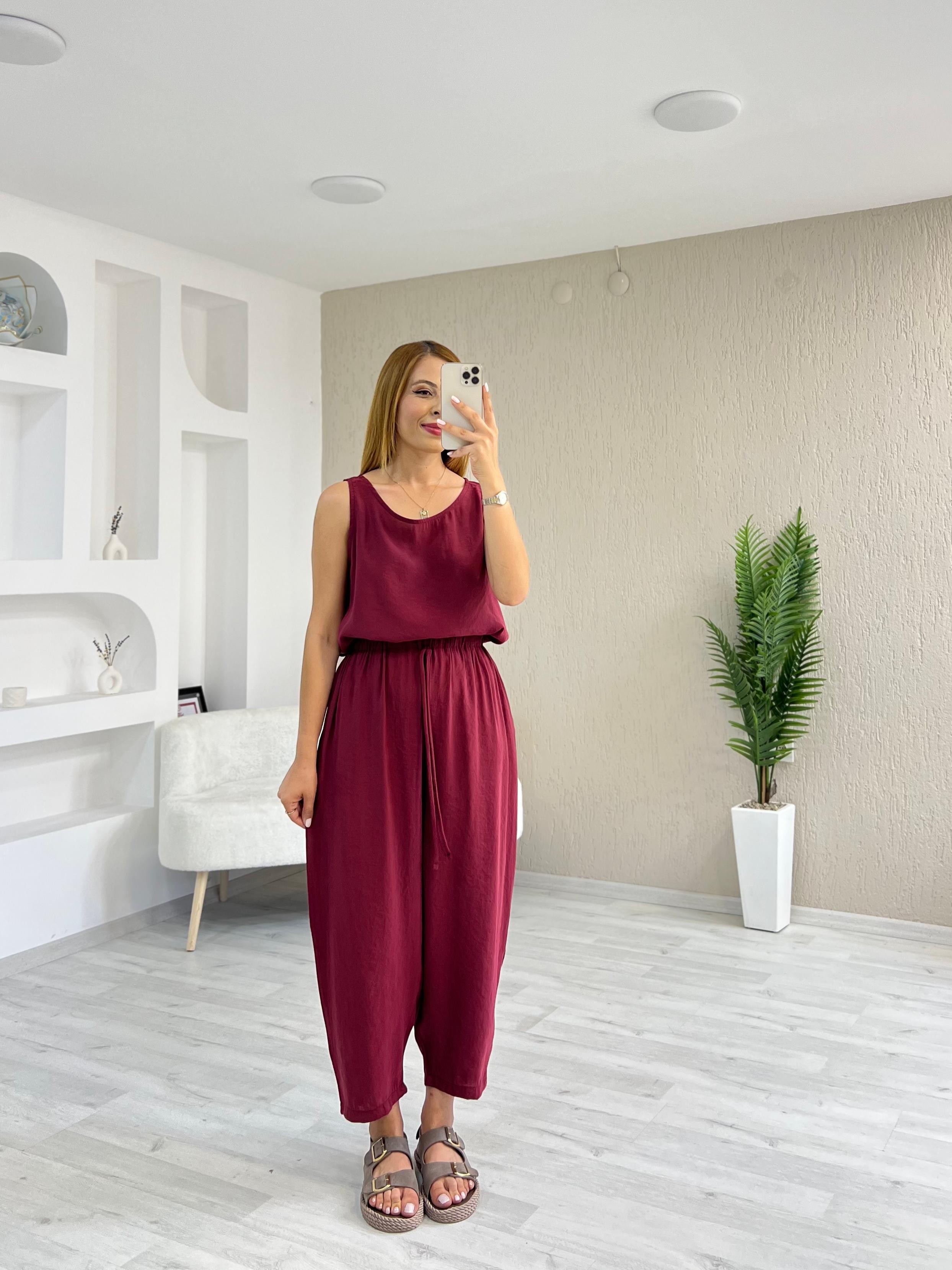 Tensel Kumaş Alt-Üst Takım Bordo