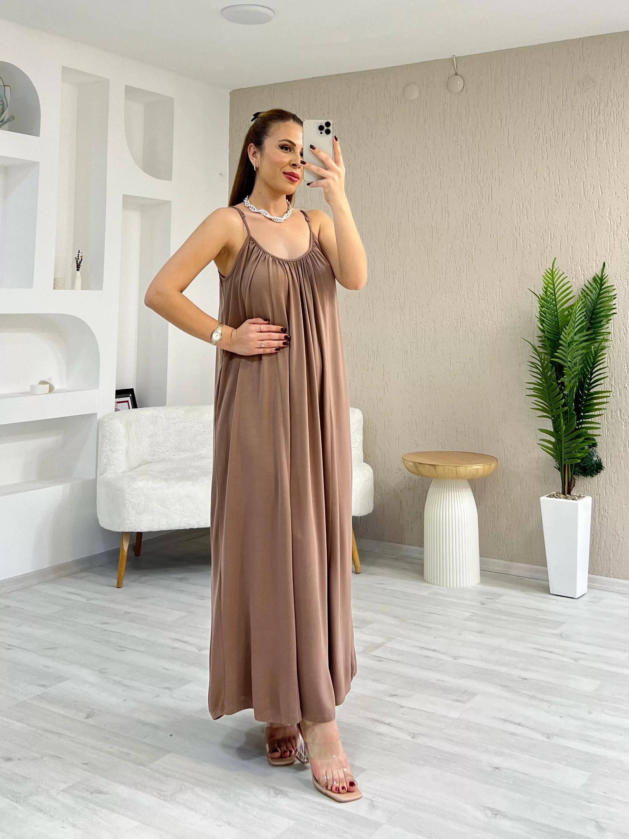 Ayarlanabilir Askılı Elbise Kahve