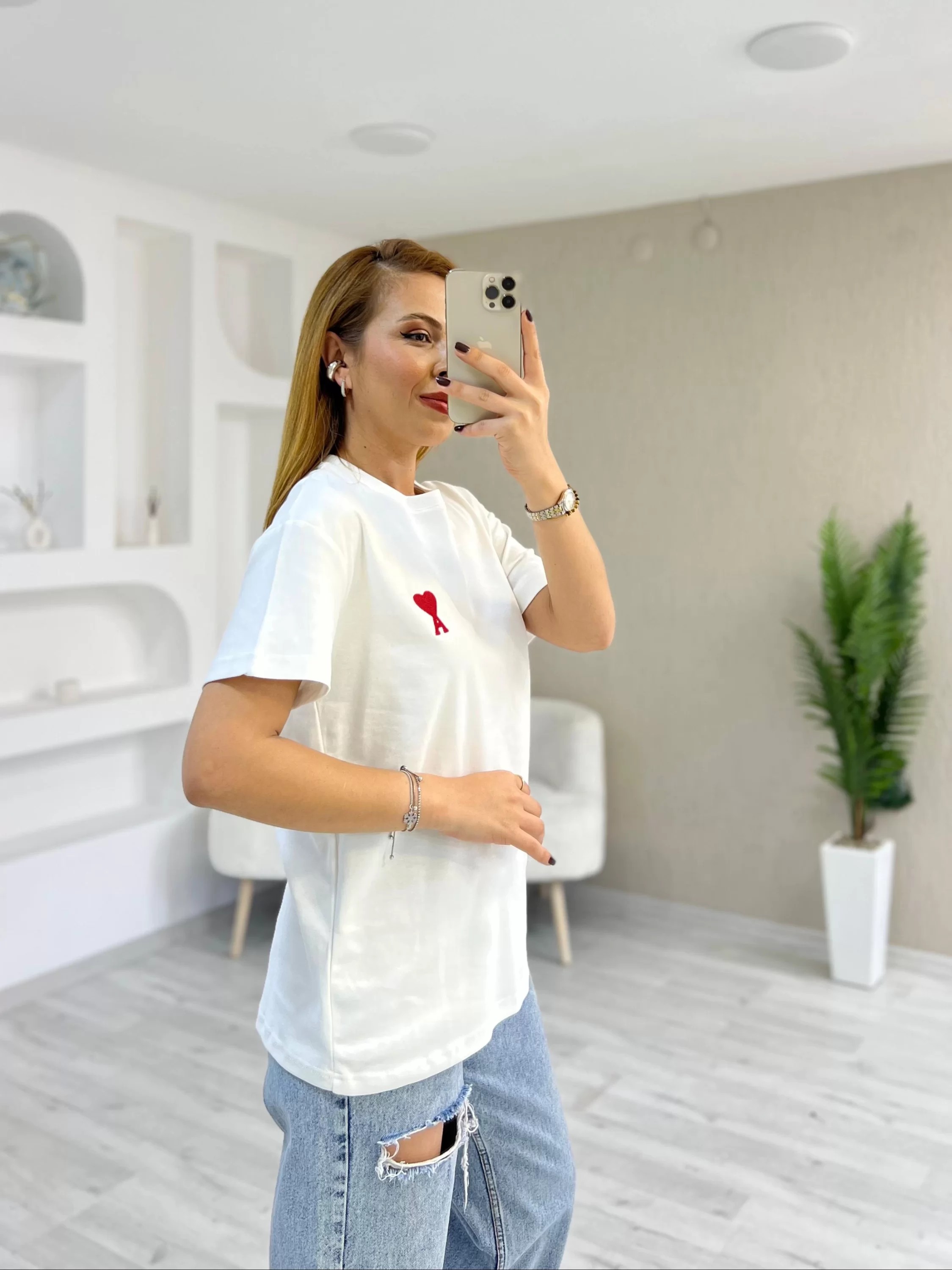 Marka Baskılı Tişört Beyaz