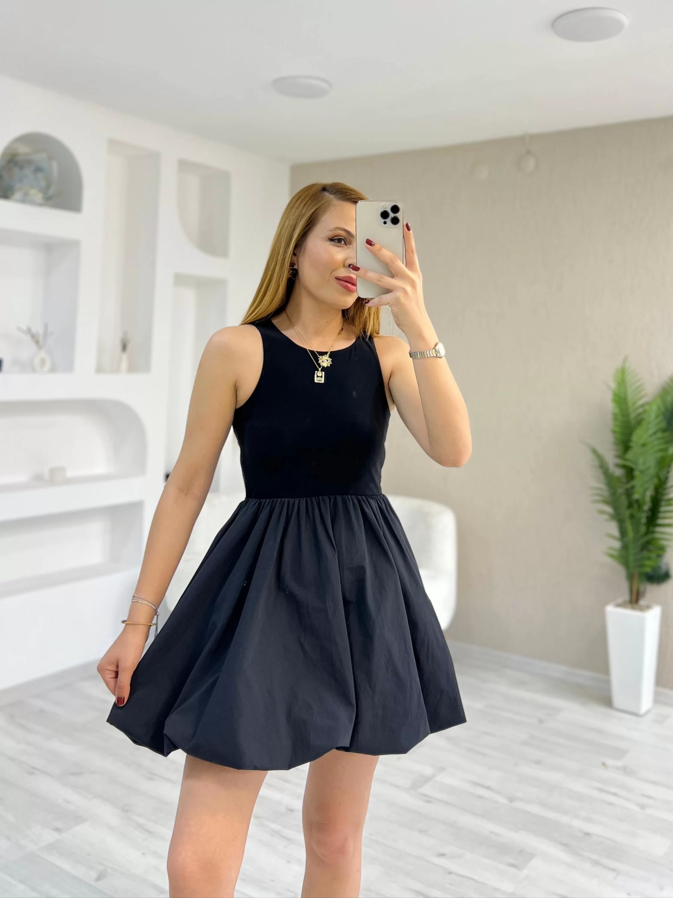 Eteği Balon Elbise Siyah