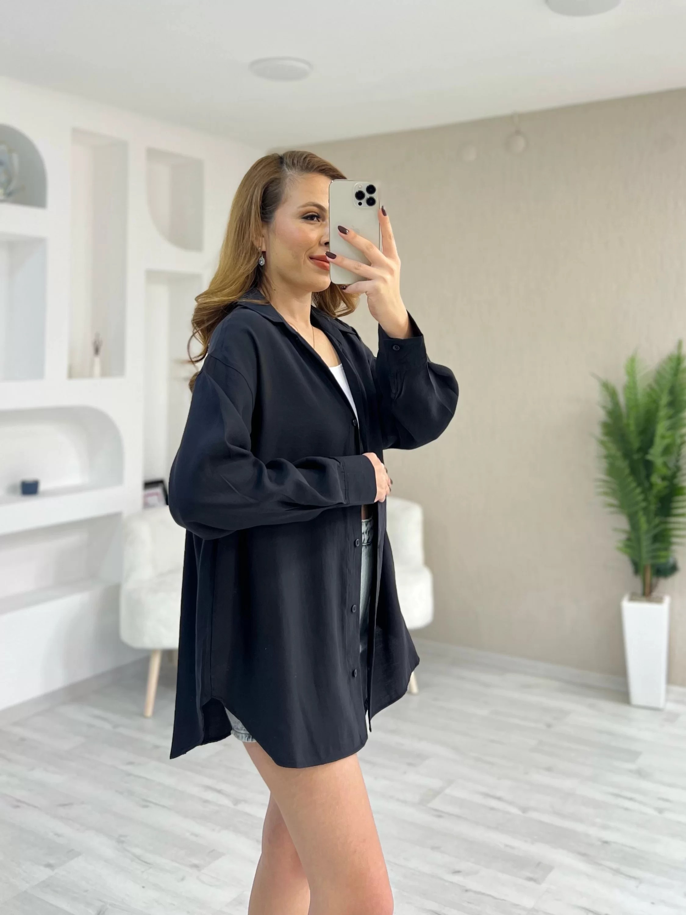Modal Oversize Gömlek Siyah