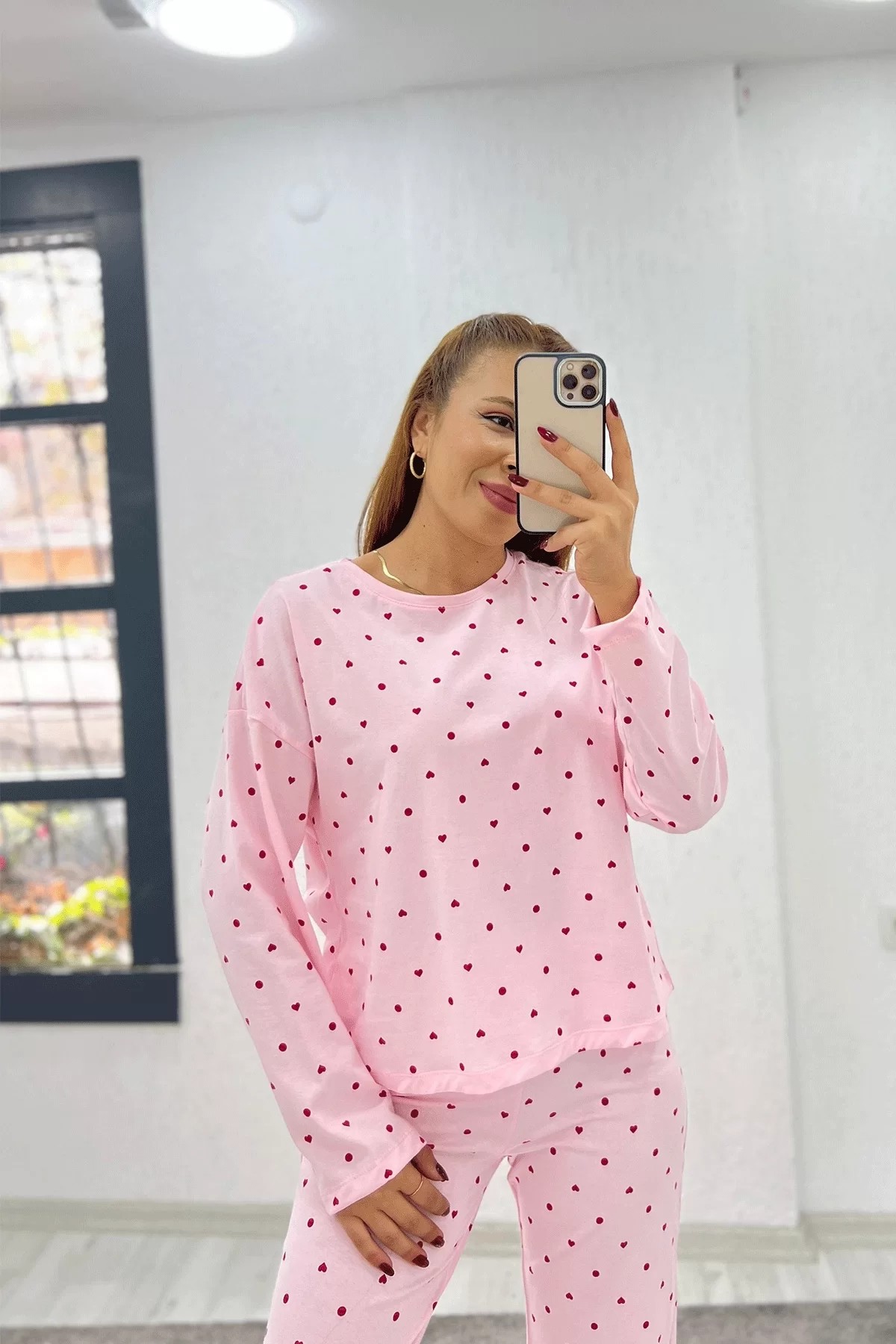 Organik Pamuk Uzun Kol Pembe Pijama Takım