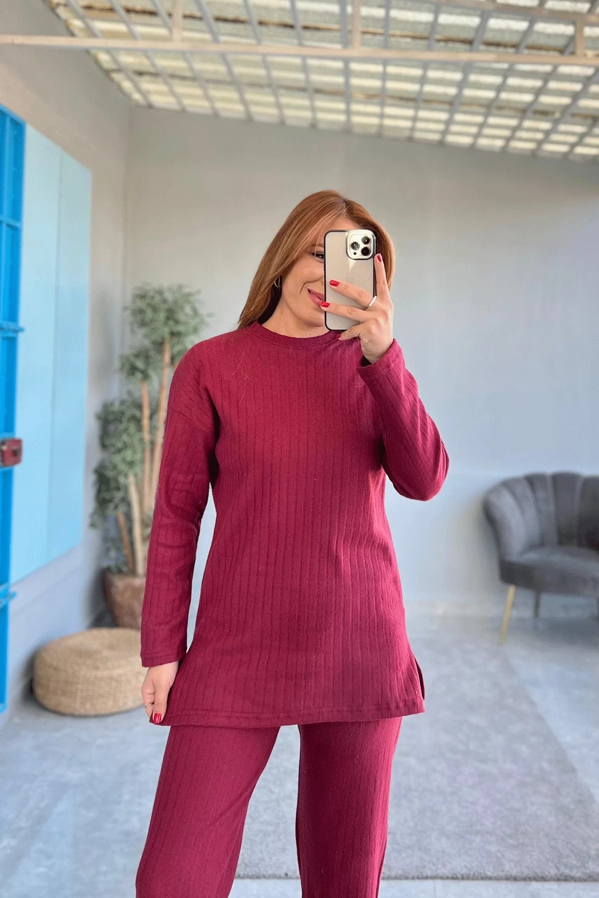 Fitilli Kaş Korse Kumaş Bordo İkili Takım
