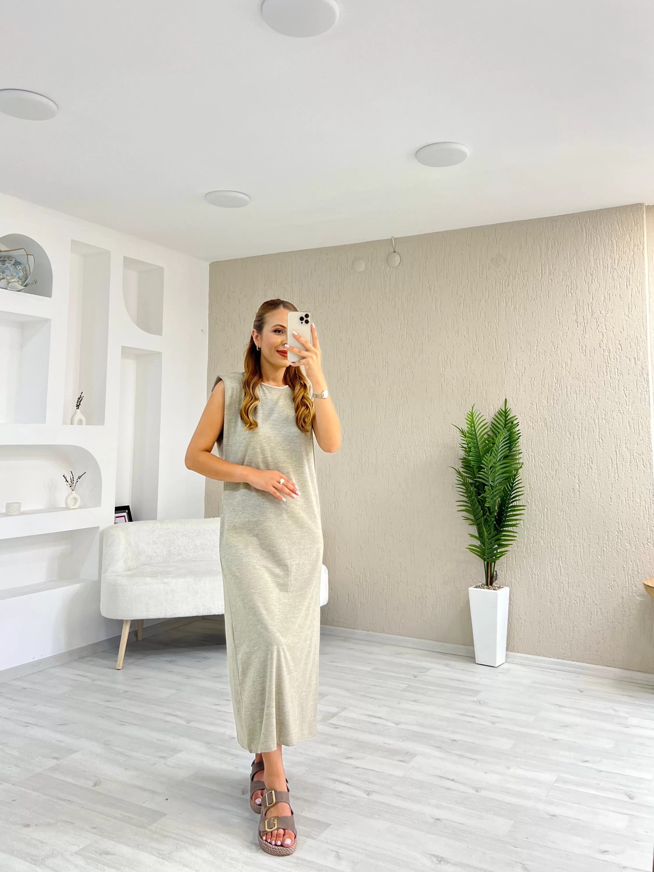 Modal Kumaş Vatkalı Elbise Mint Yeşili