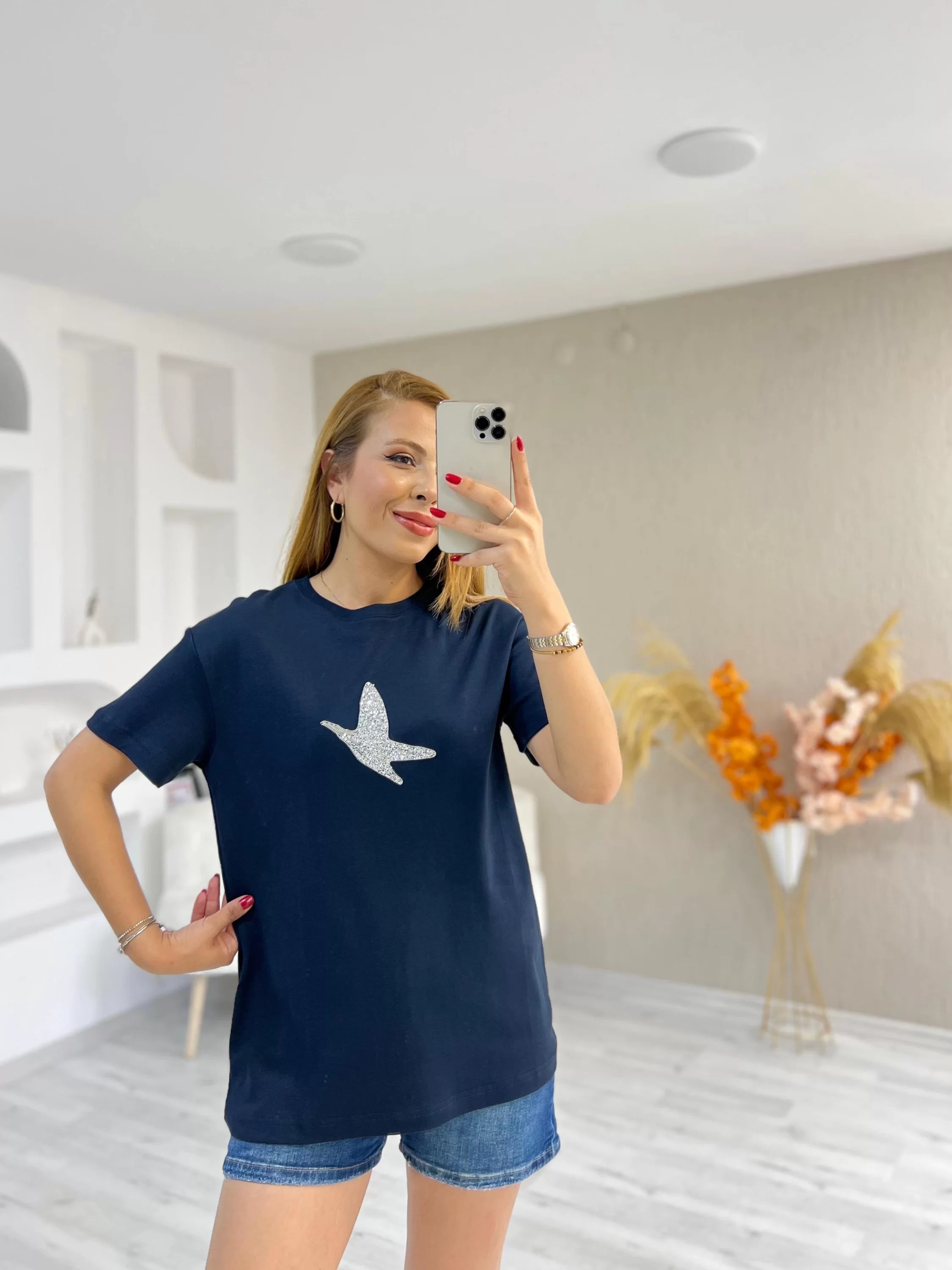 Orjinal Marka Beymen Taş Baskılı Tshirt Lacivert