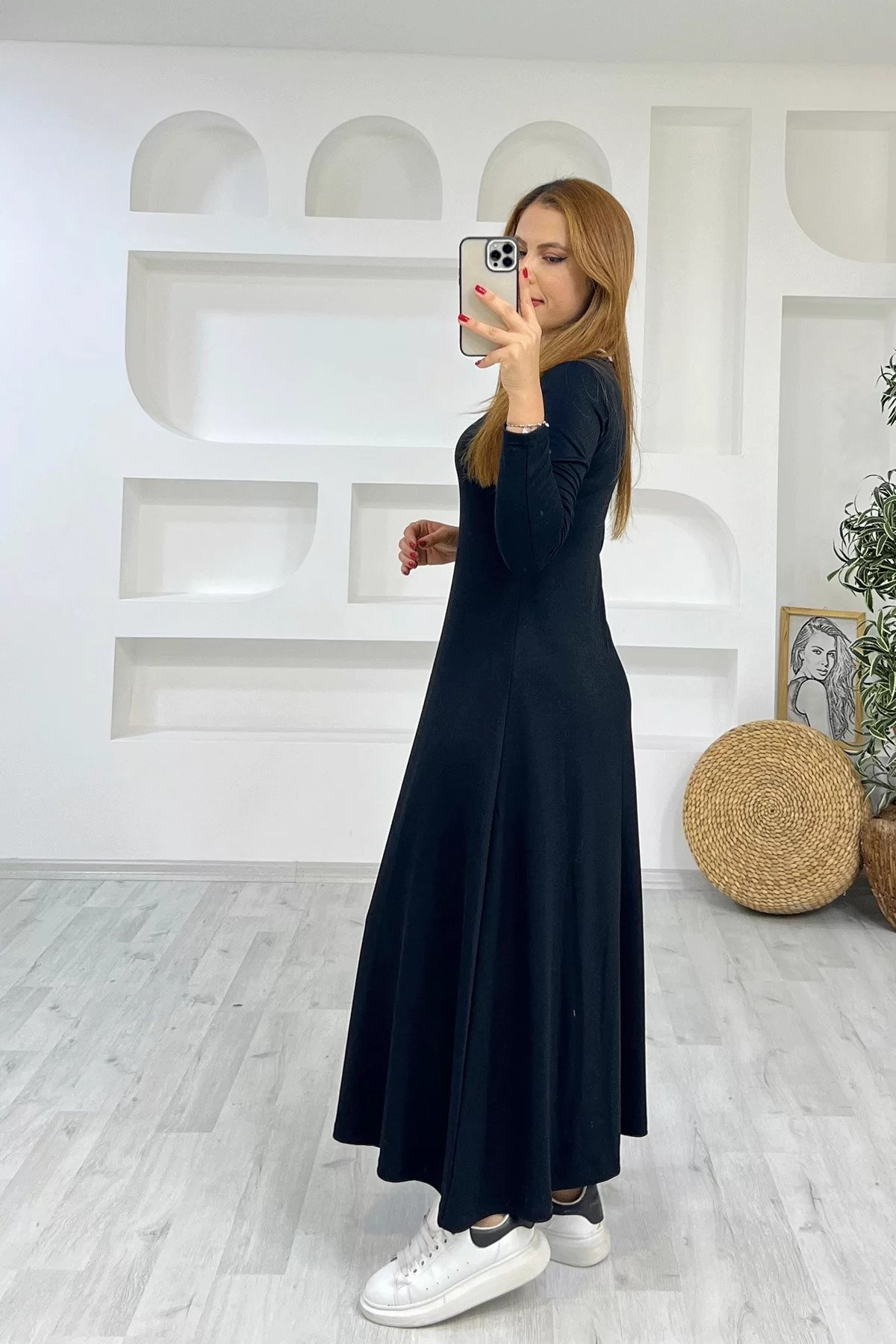 Biye Detay Maxi Siyah Elbise