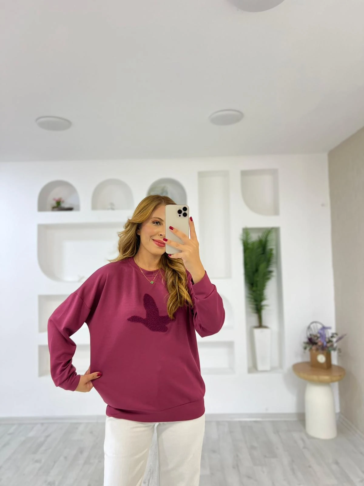 Modal Süzene Kuş Nakışlı Sweat 