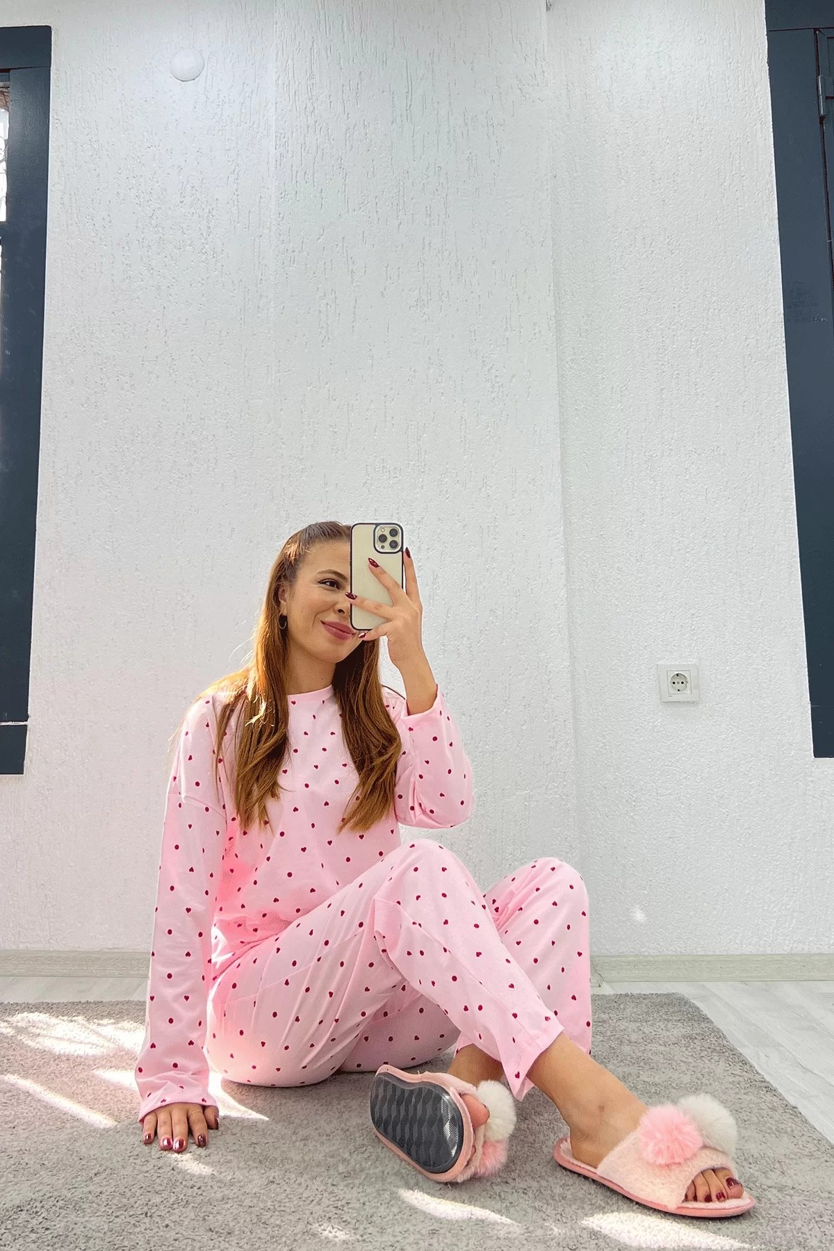 Organik Pamuk Uzun Kol Pembe Pijama Takım