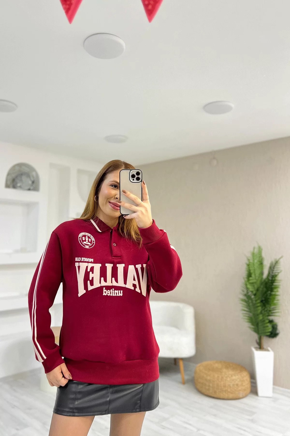 Valley Yazılı Kırmızı Sweatshirt