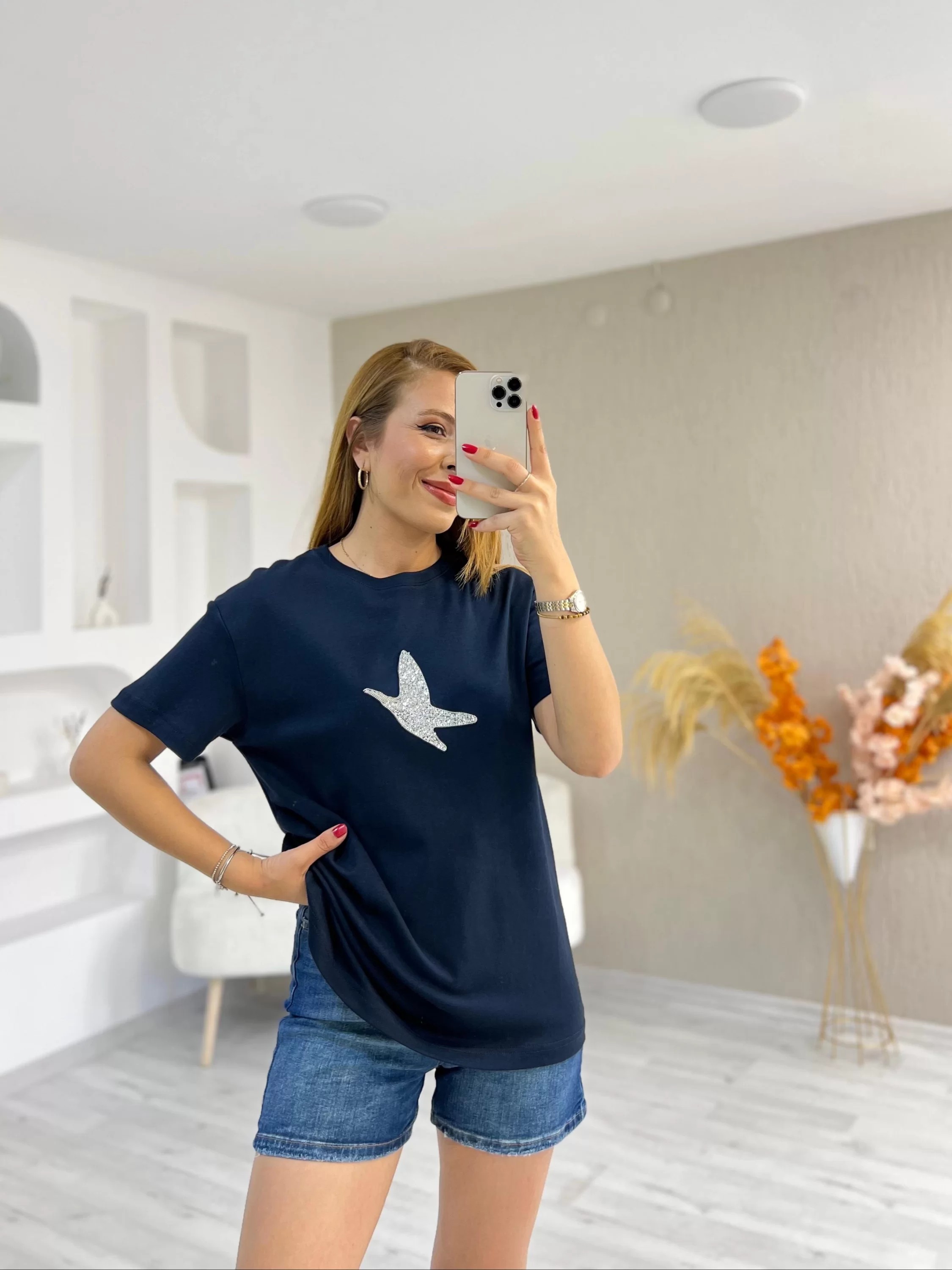 Orjinal Marka Beymen Taş Baskılı Tshirt Lacivert