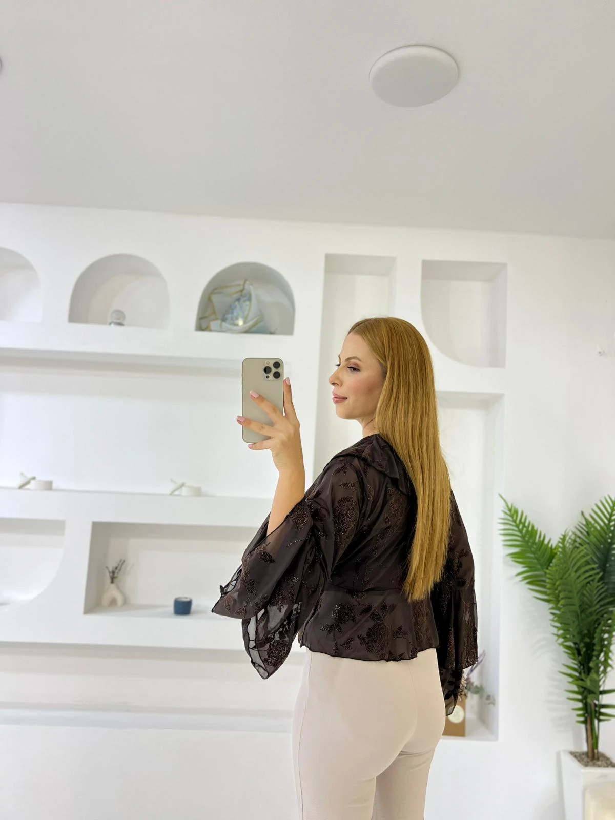 Simli Flog Fırfırlı Bluz