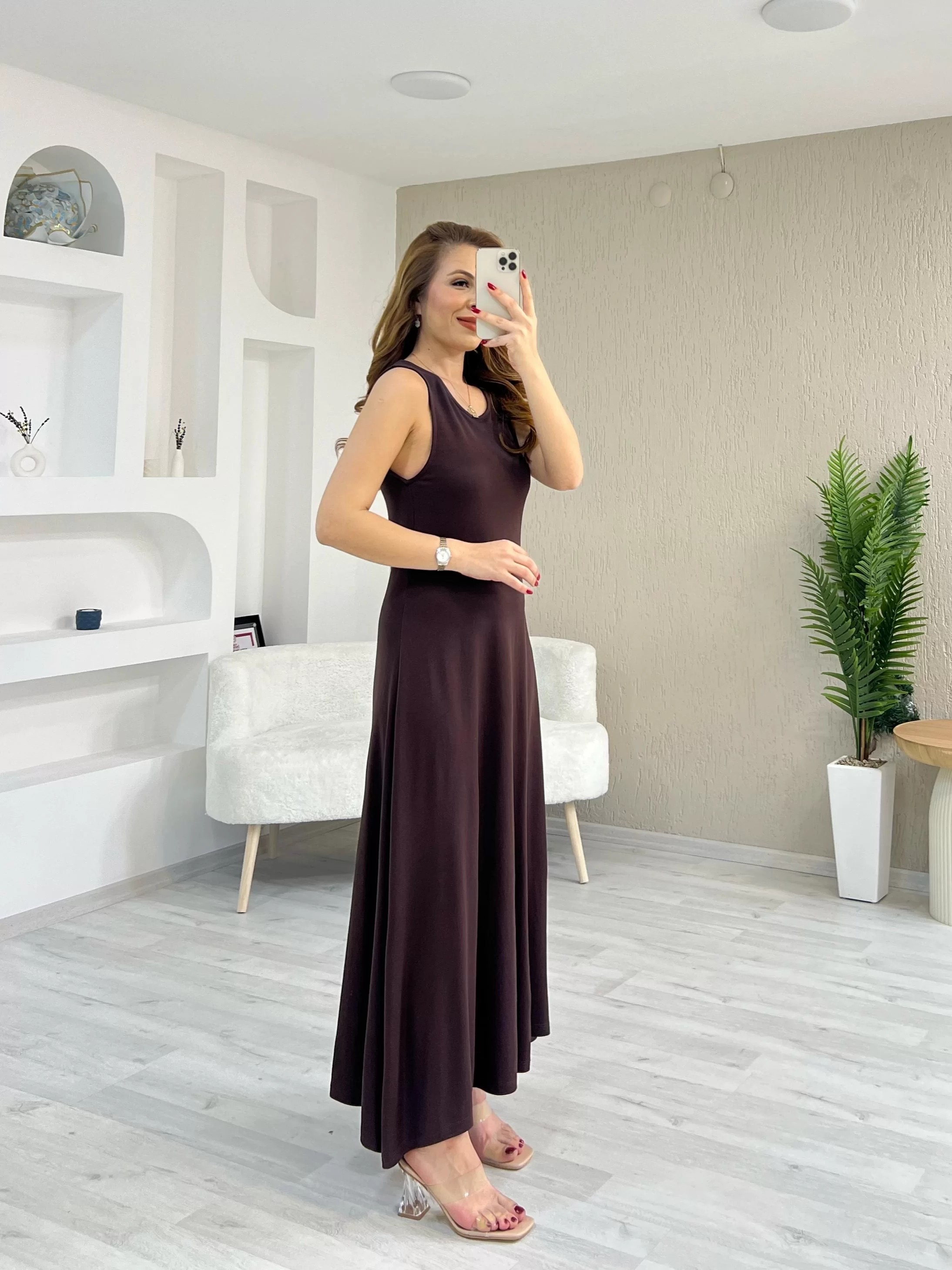 Oysho Kumaş Arka Düğmeli Elbise Kahverengi