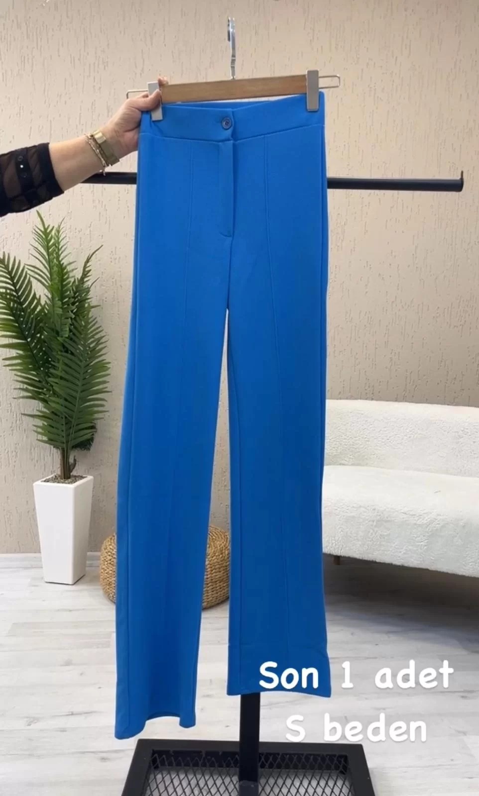 Çimalı Krep Kumaş Mavi Pantolon