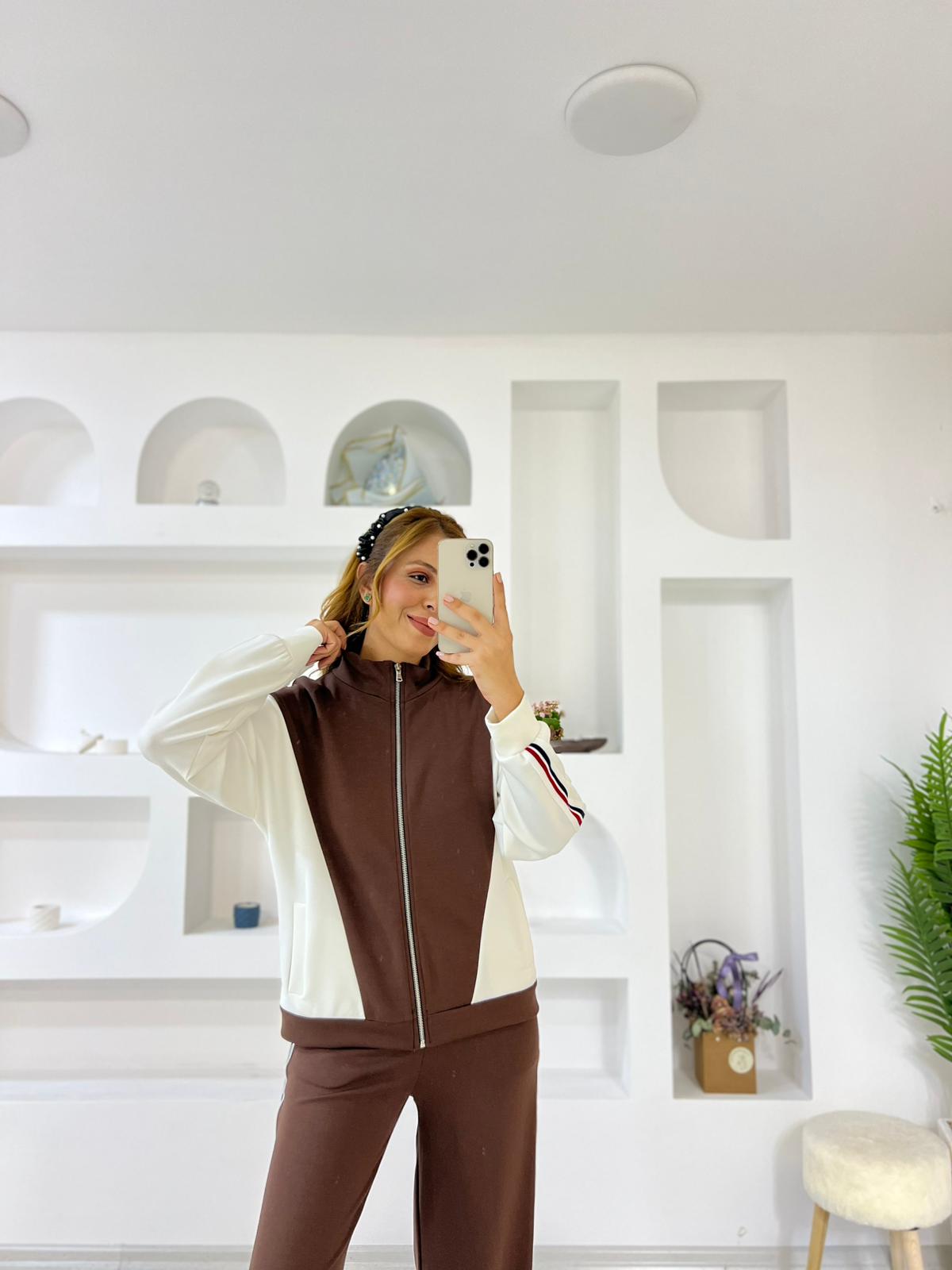 Modal Kumaş Şeritli Ceket Takım