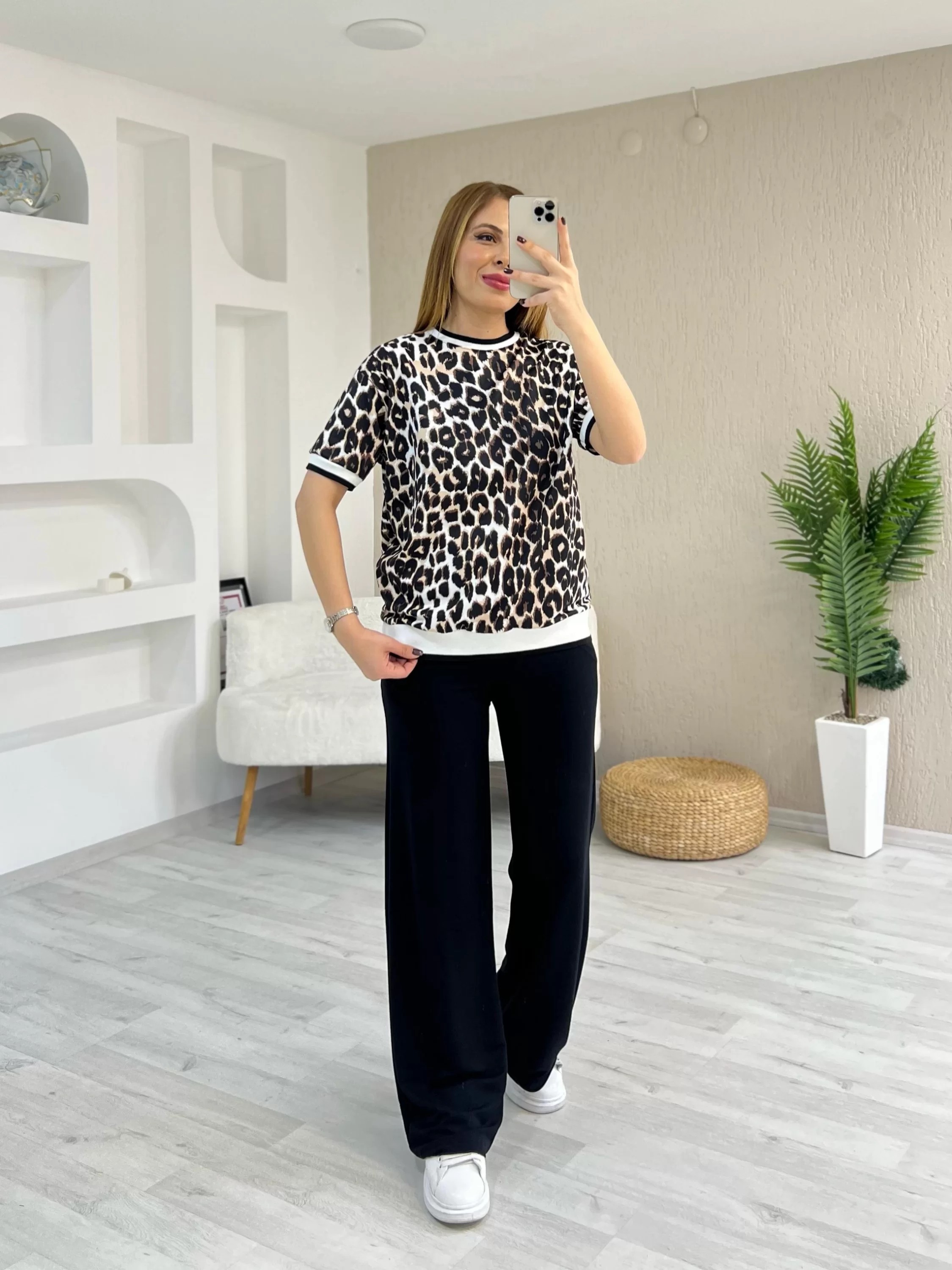 Leopar Ribanalı Kısa Kollu Takım