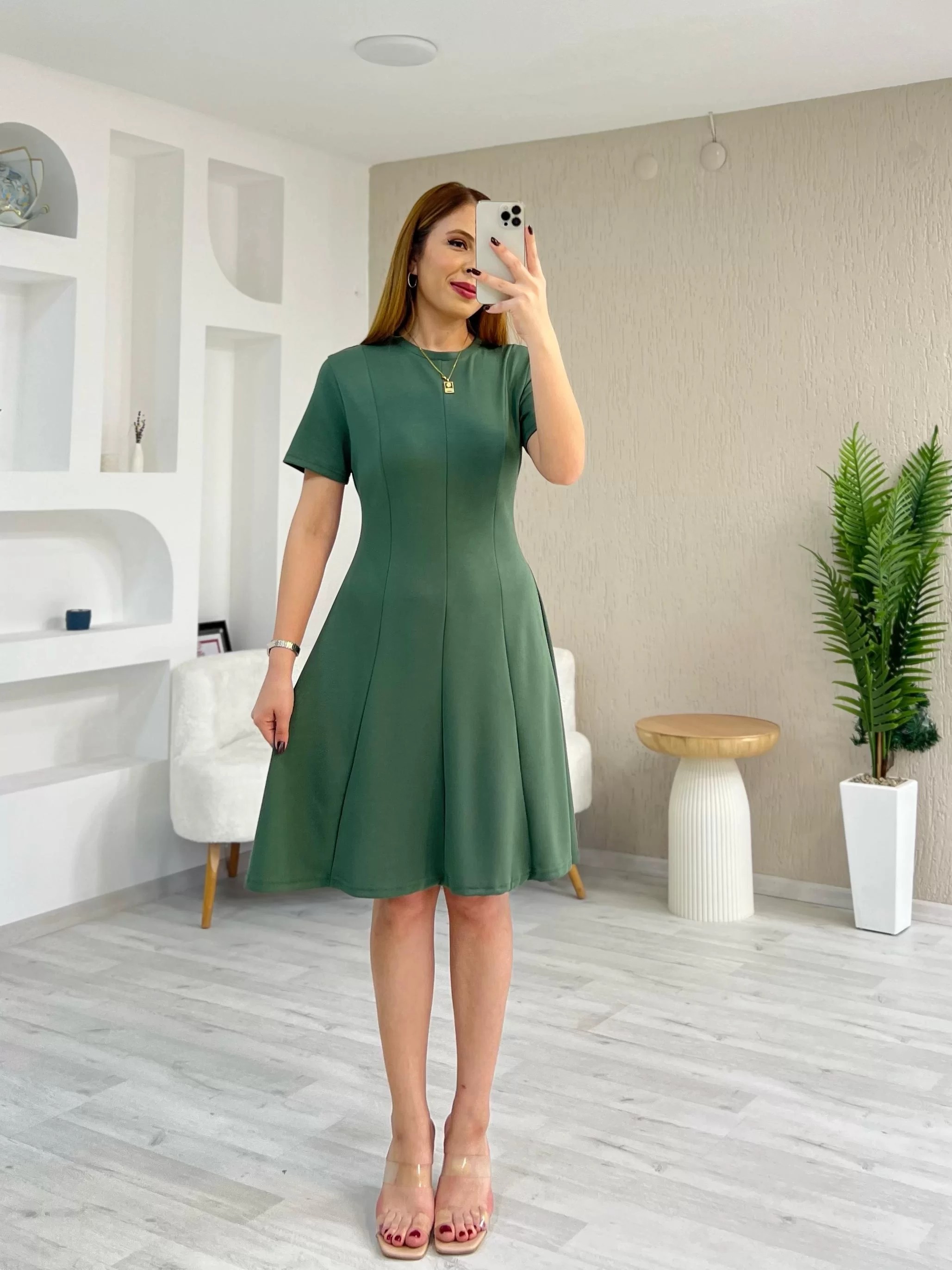 Dilim Detaylı Modal Kumaş Elbise Yeşil