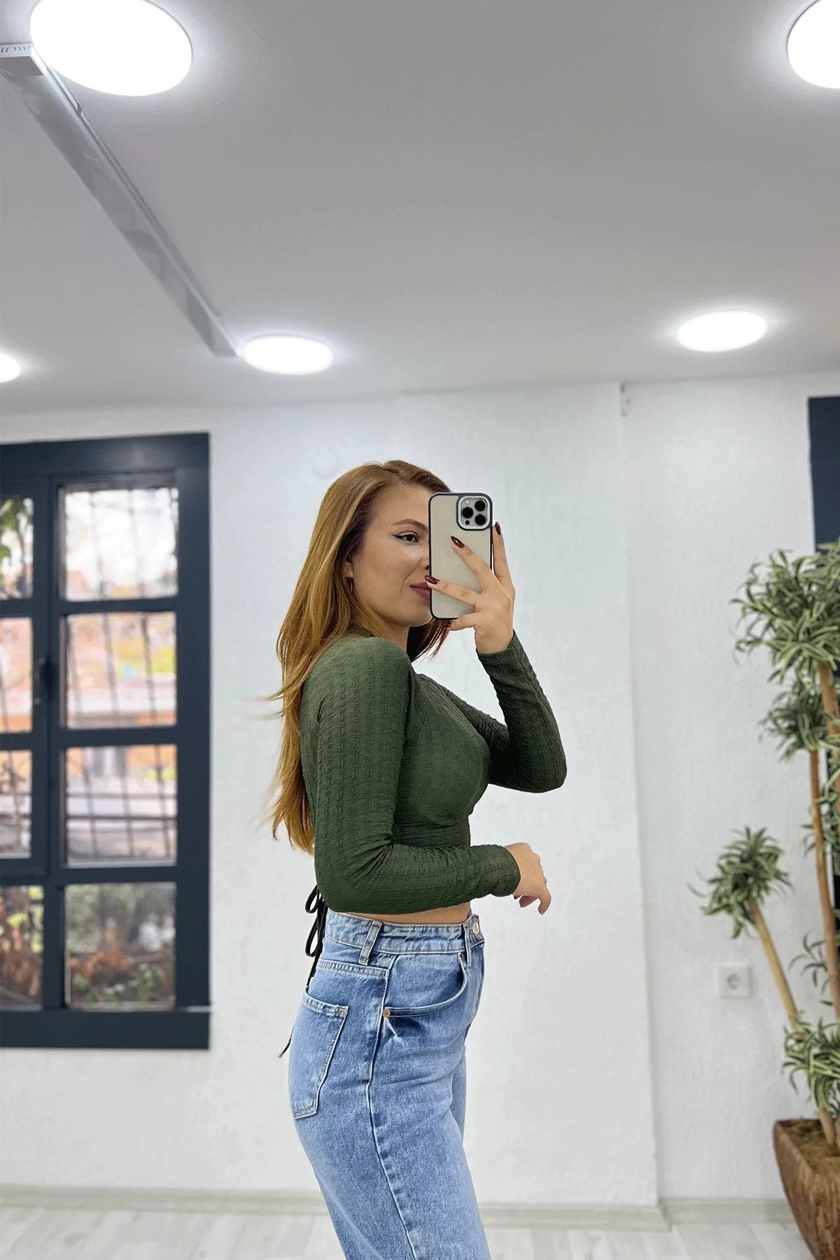Kabartma Triko Yeşil Crop