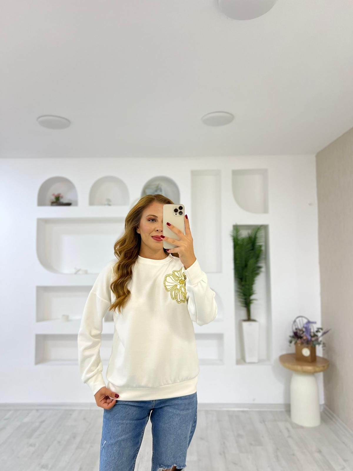 Süzene Çiçek Nakışlı Sewat - Beyaz