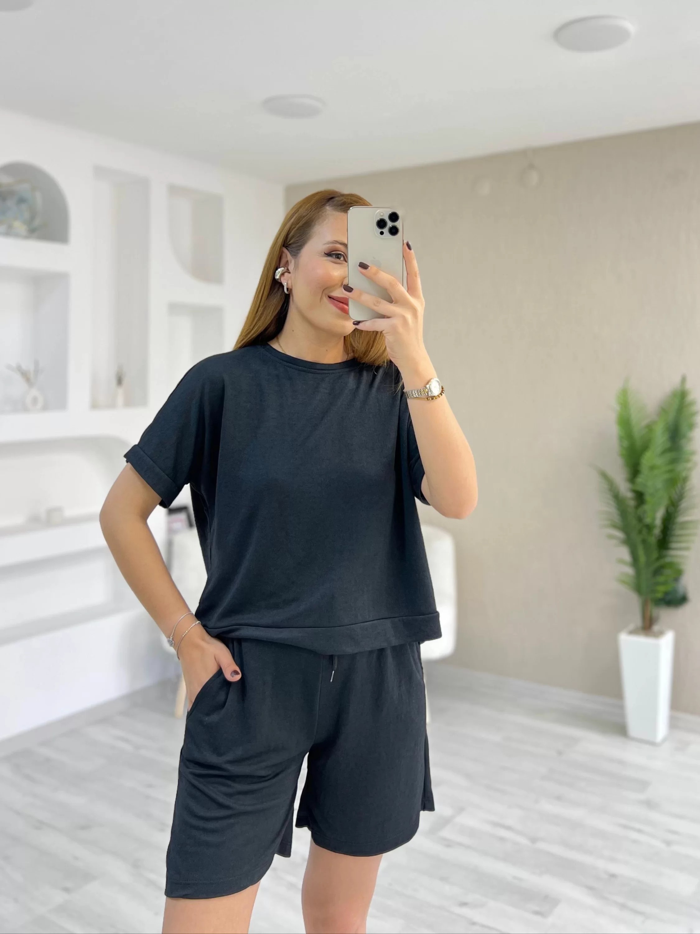 Pike Modal Kumaş Şortlu Takım Siyah