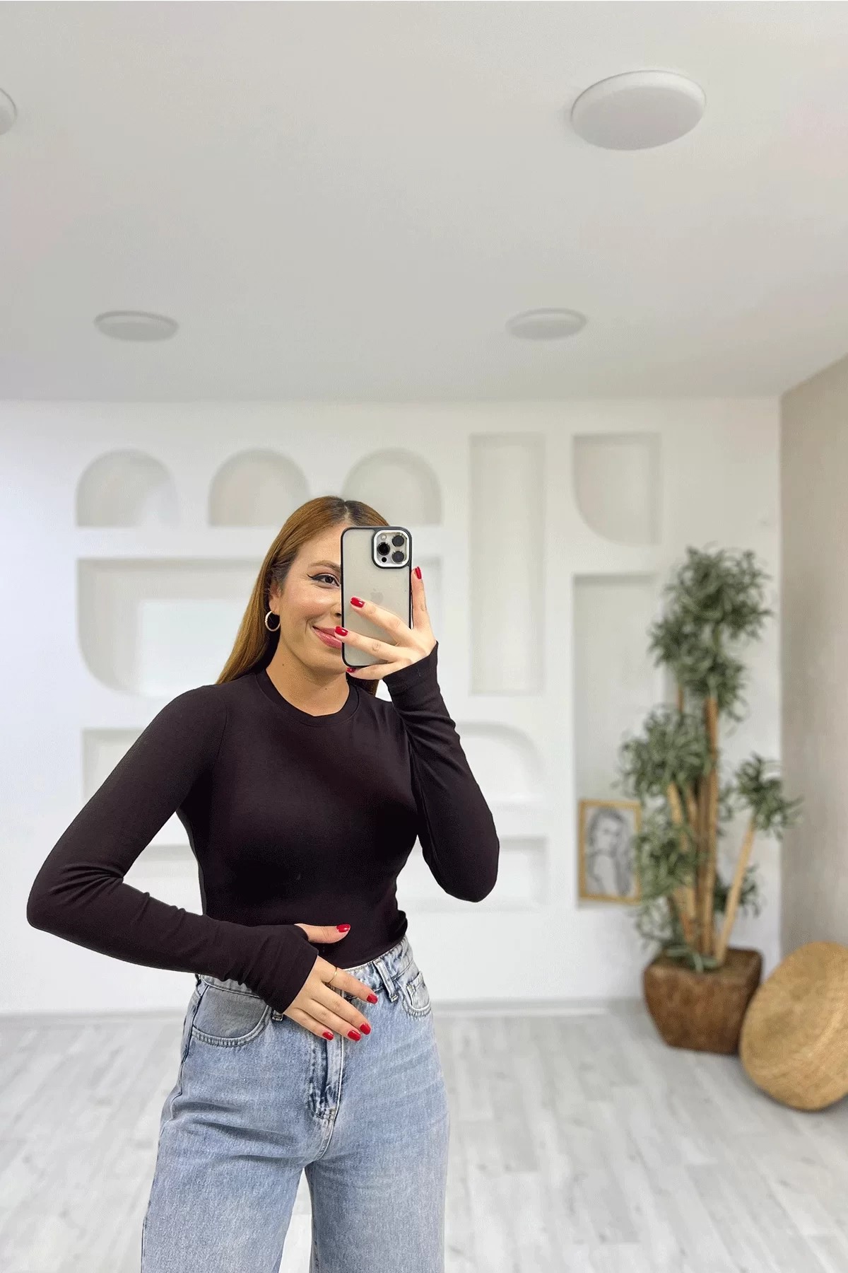 Oysho Parmak Geçmeli Uzun Kol Bady Acı Kahve