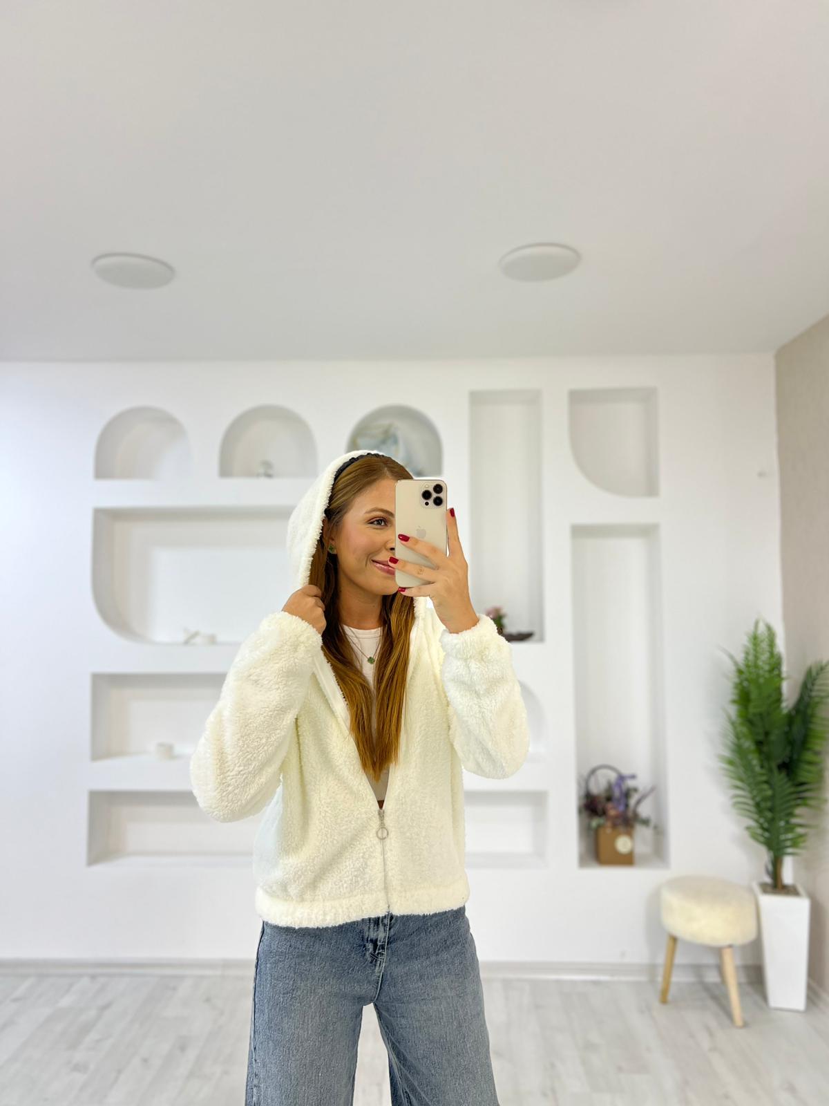 Kapşonlu Teddy Peluş Ceket