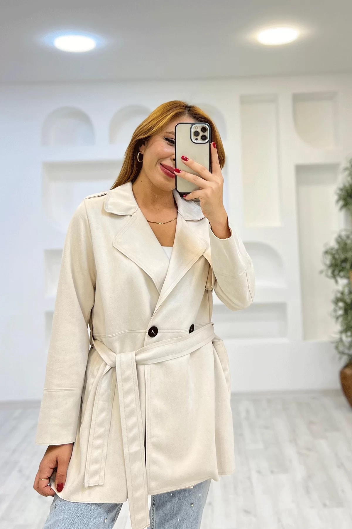 Zara Süet Ekru Trenç