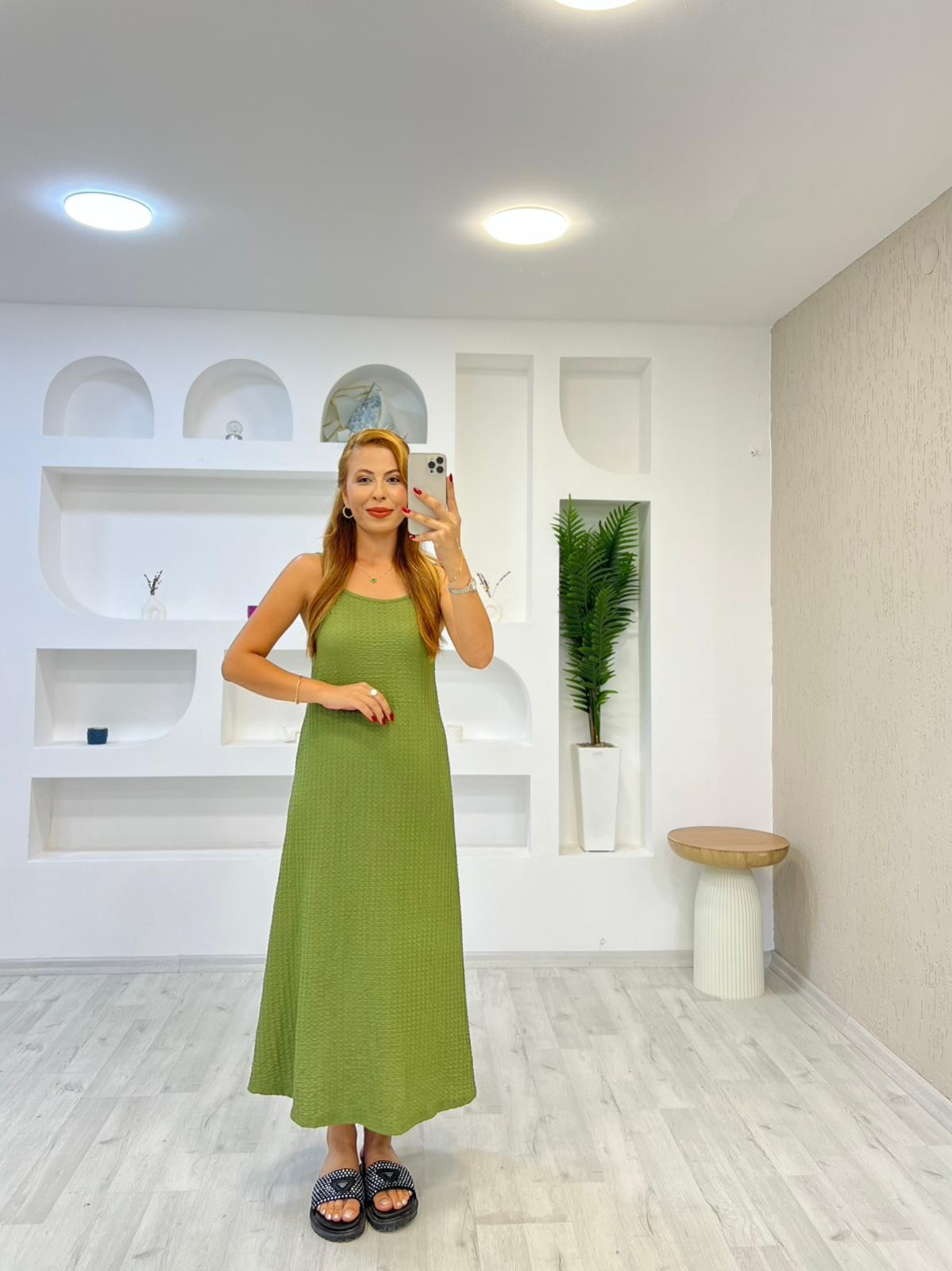 Bubble Kumaş İp Askılı Elbise