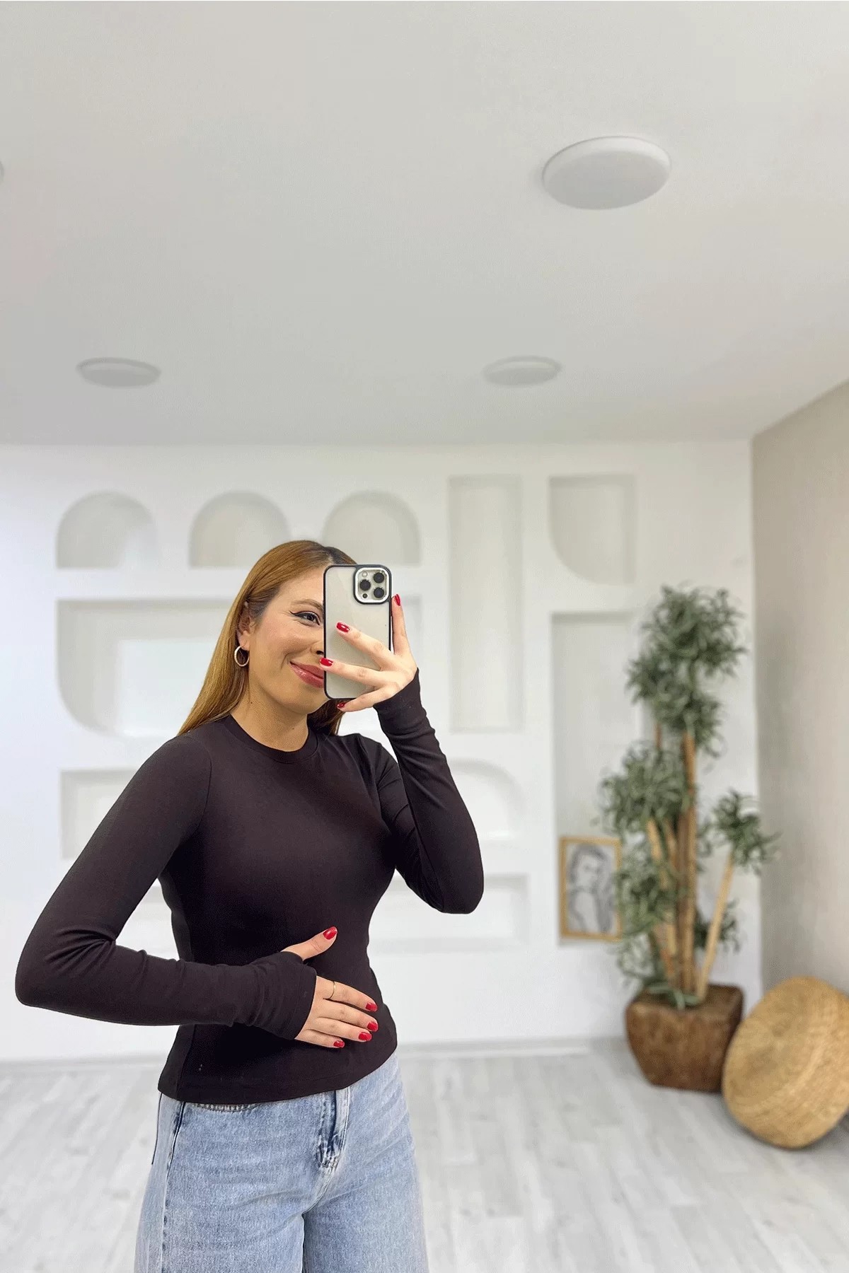Oysho Parmak Geçmeli Uzun Kol Bady Acı Kahve