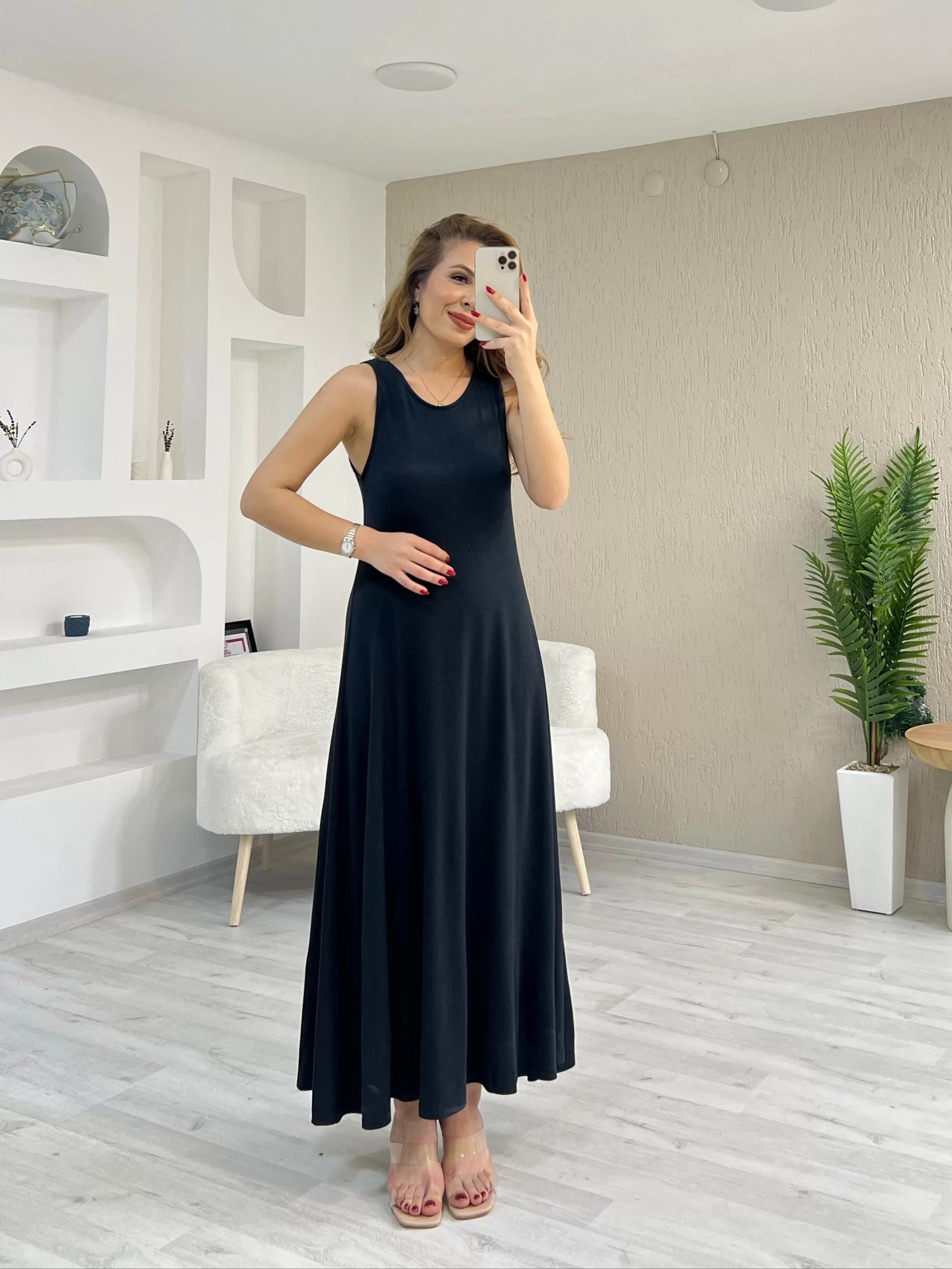 Oysho Kumaş Arka Düğmeli Elbise Siyah