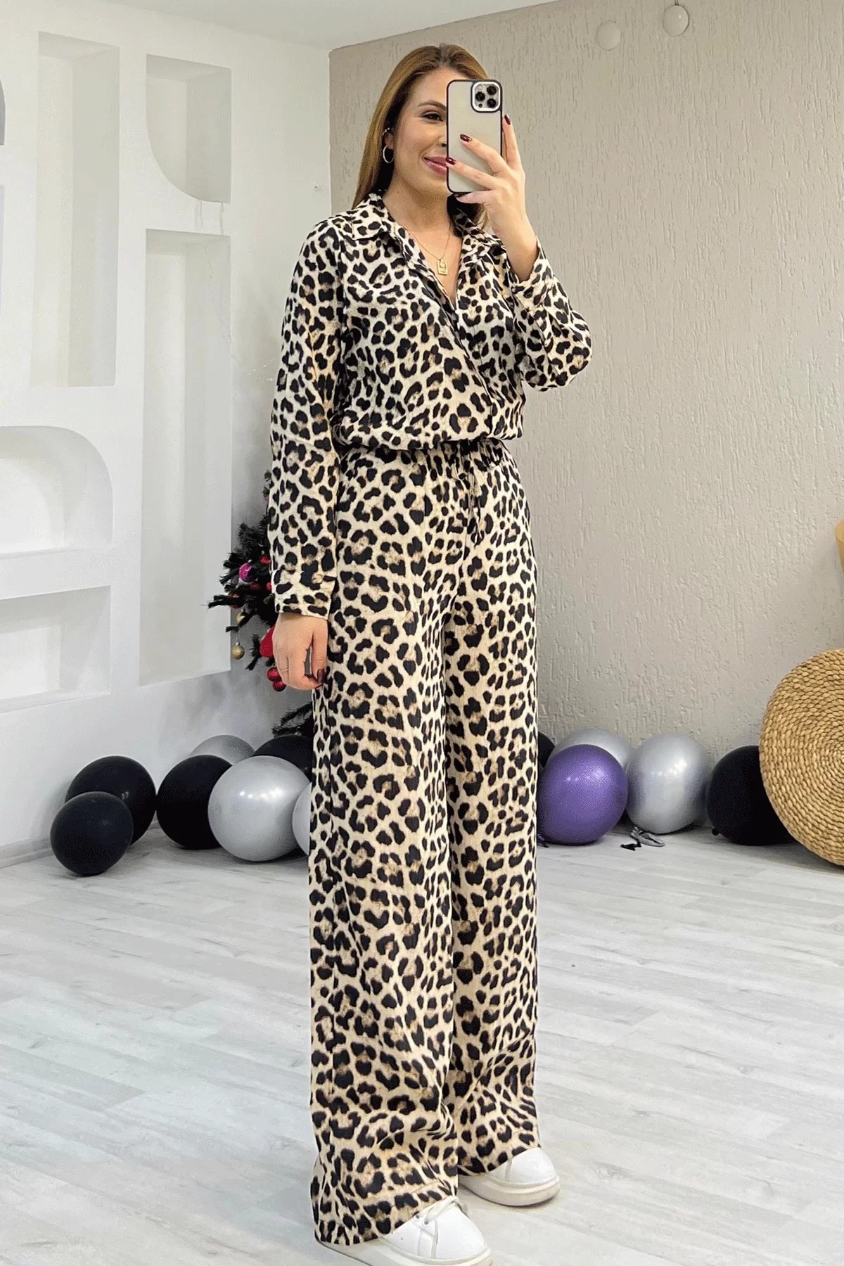 Leoparlı Gömlek Takım