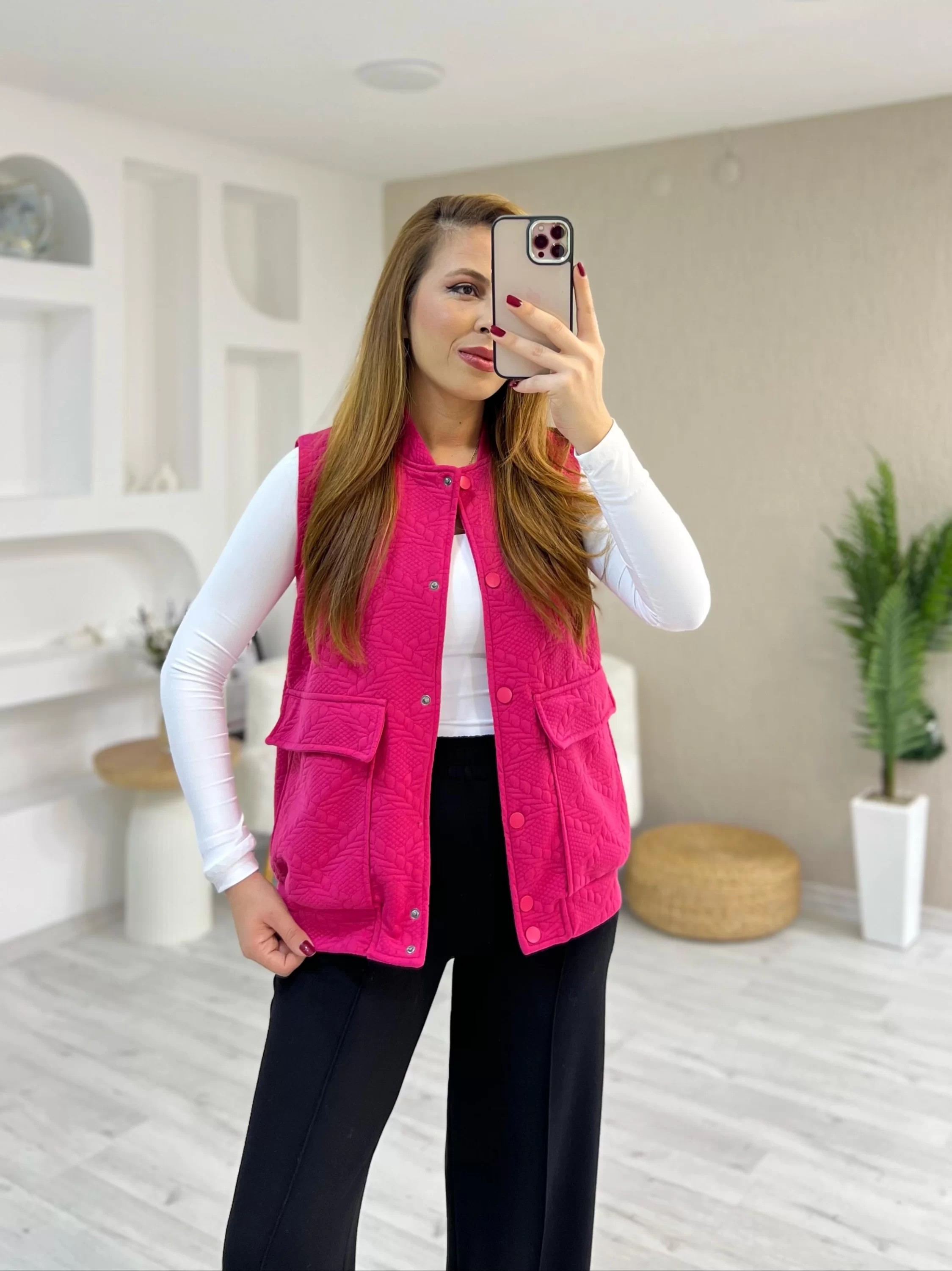 Kapitoneli Yelekli Takım Pembe