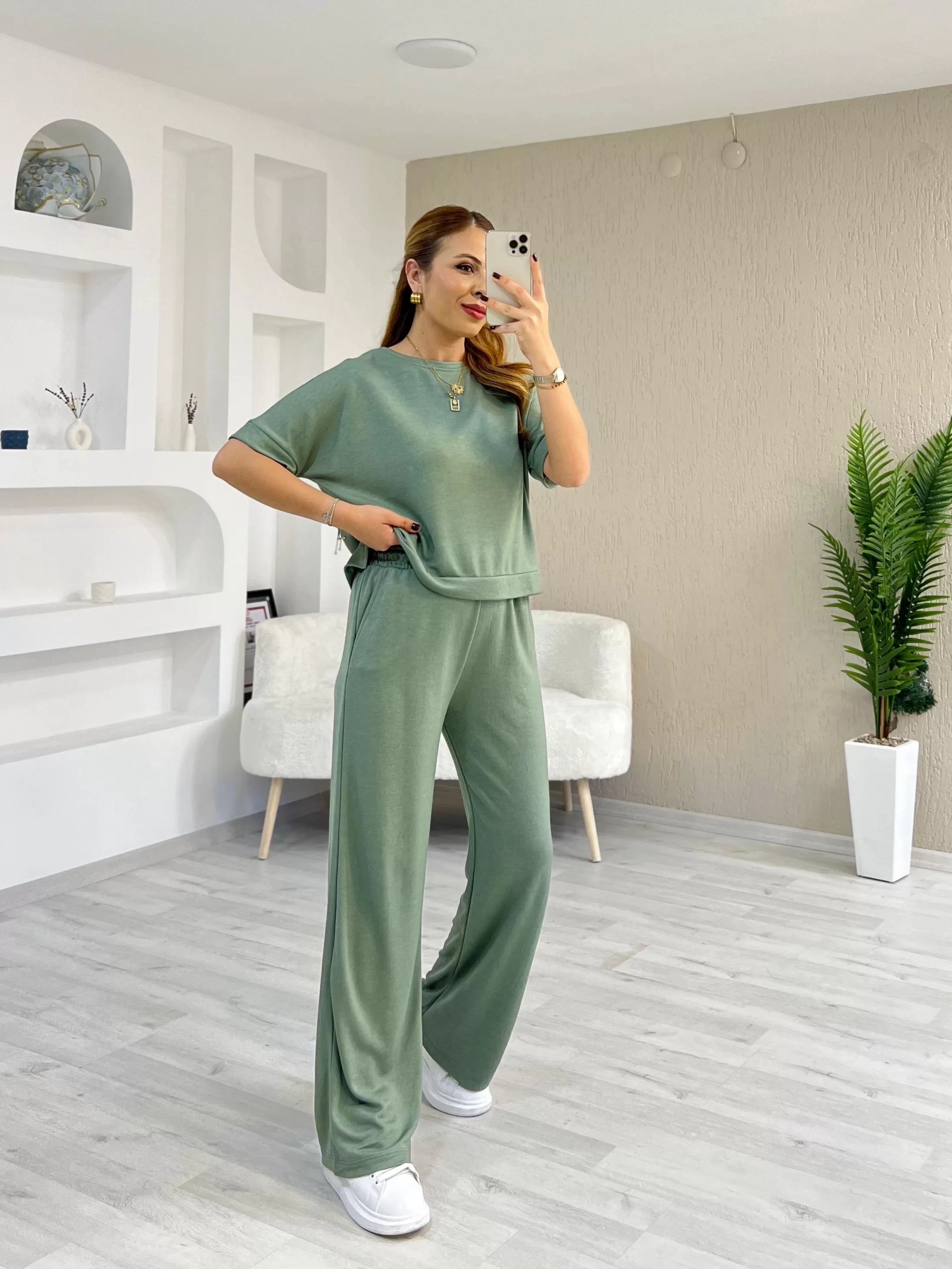 Bisiklet Yaka Oysho Kumaş Pike Takım Yeşil