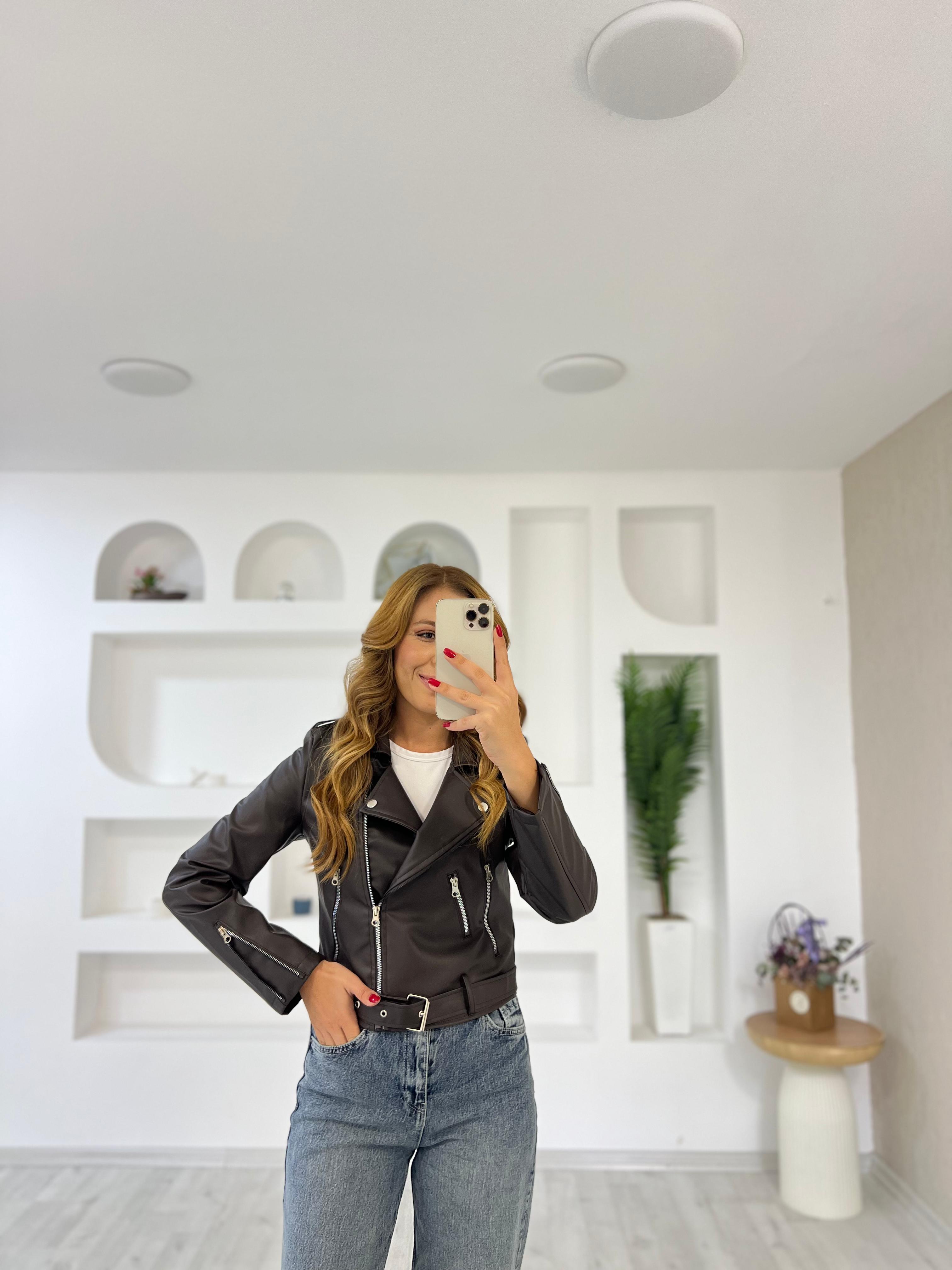 Fermuarlı Deri Mont