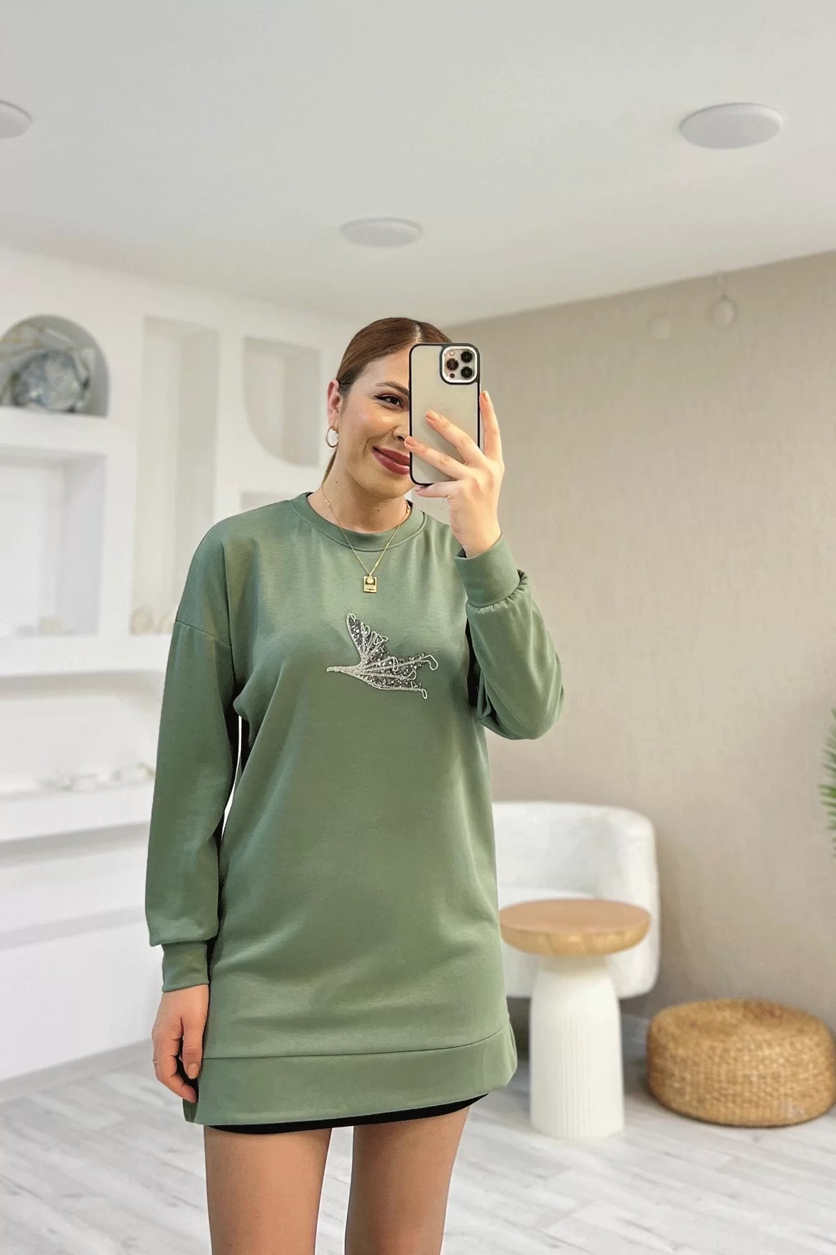 Yırtmaçlı Detaylı Beymen Yeşil Sweatshirt