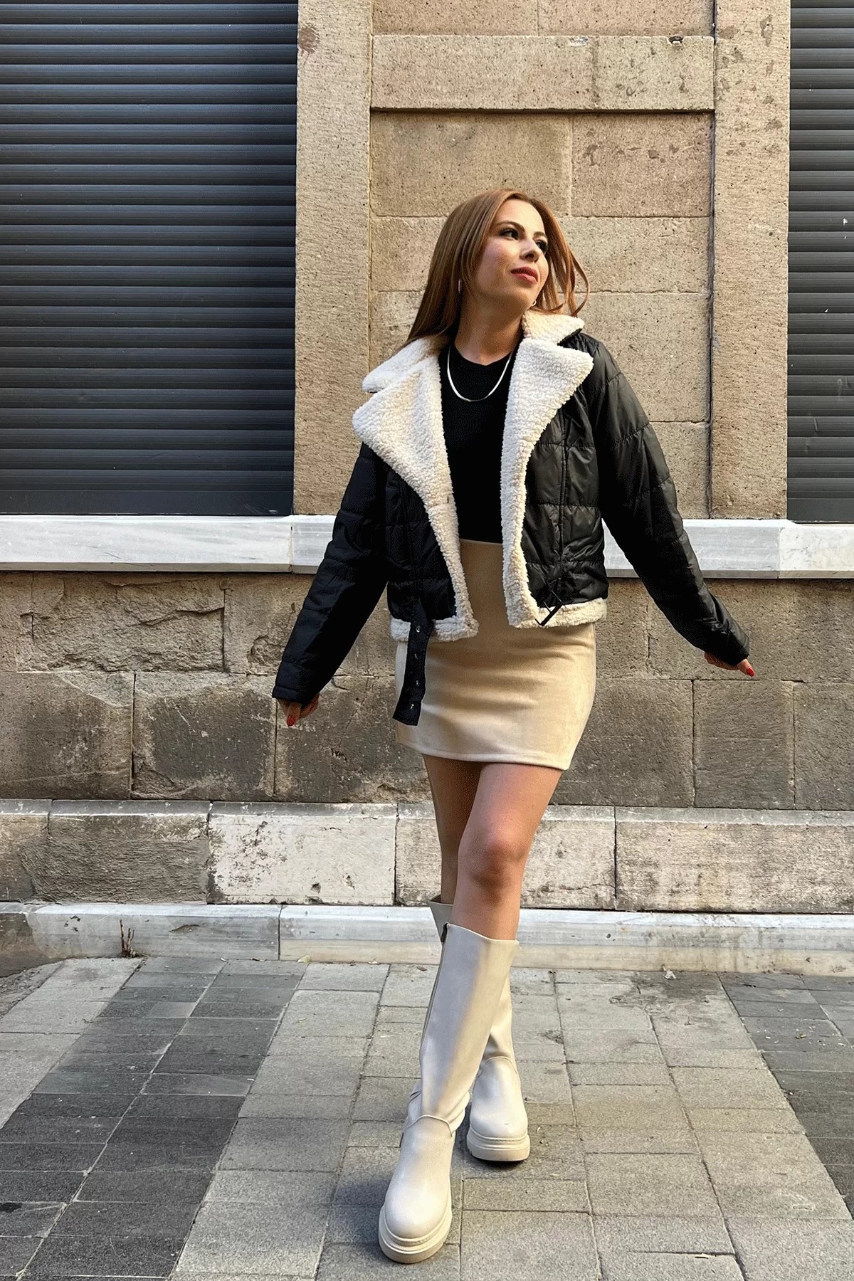 Kapitone Mont İçi Kürklü Siyah