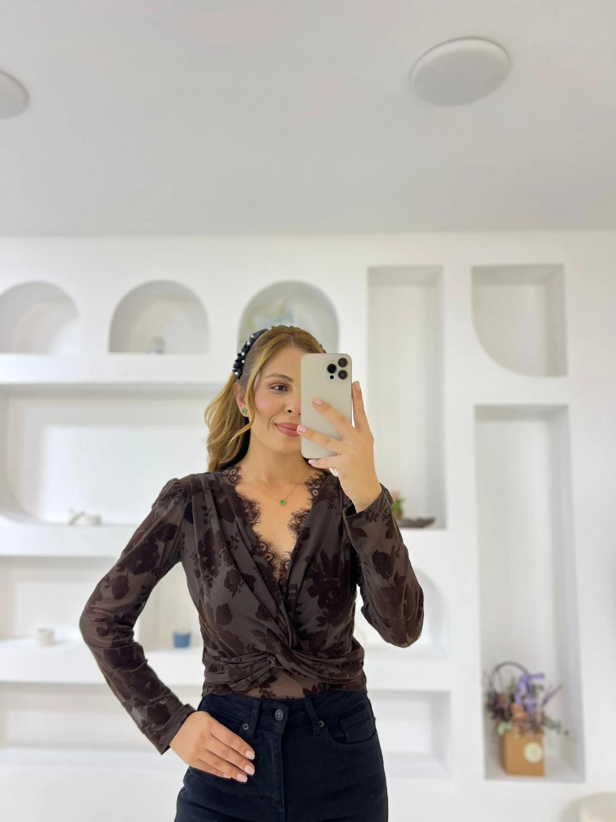 (ÖN SİPARİŞ) Dantelli Bluz - Kahverengi