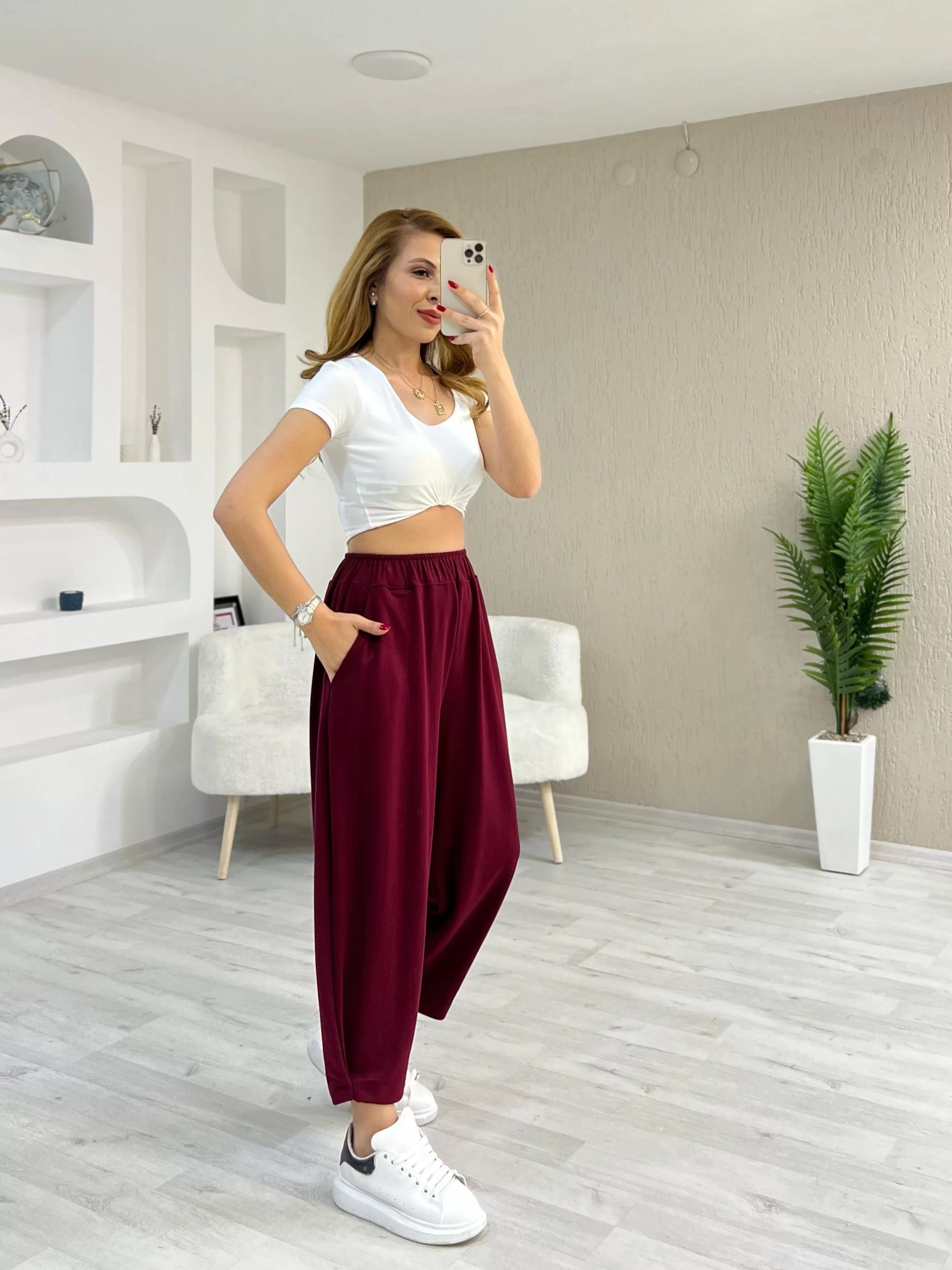 Oysho Kumaş Şalvar Bordo