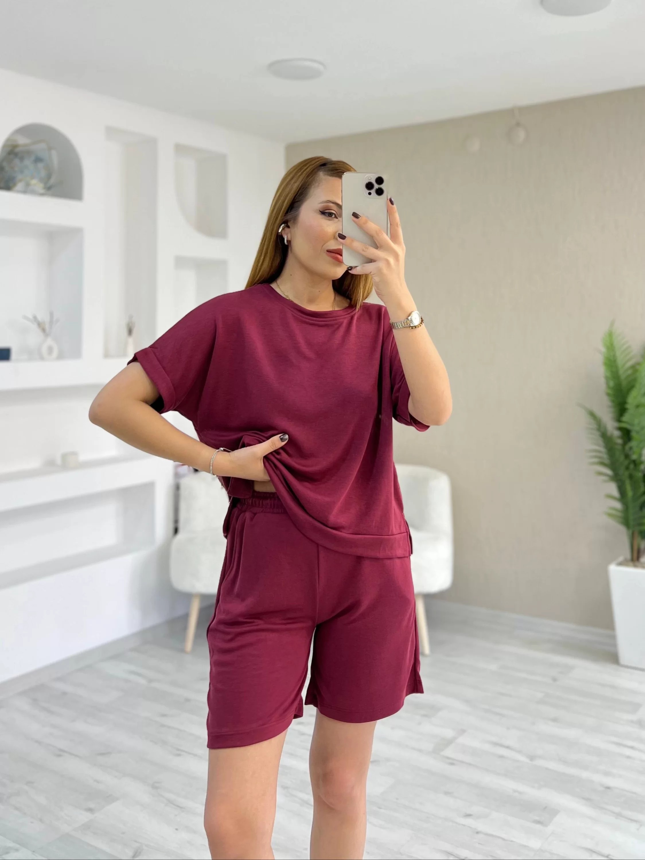 Pike Modal Kumaş Şortlu Takım Bordo