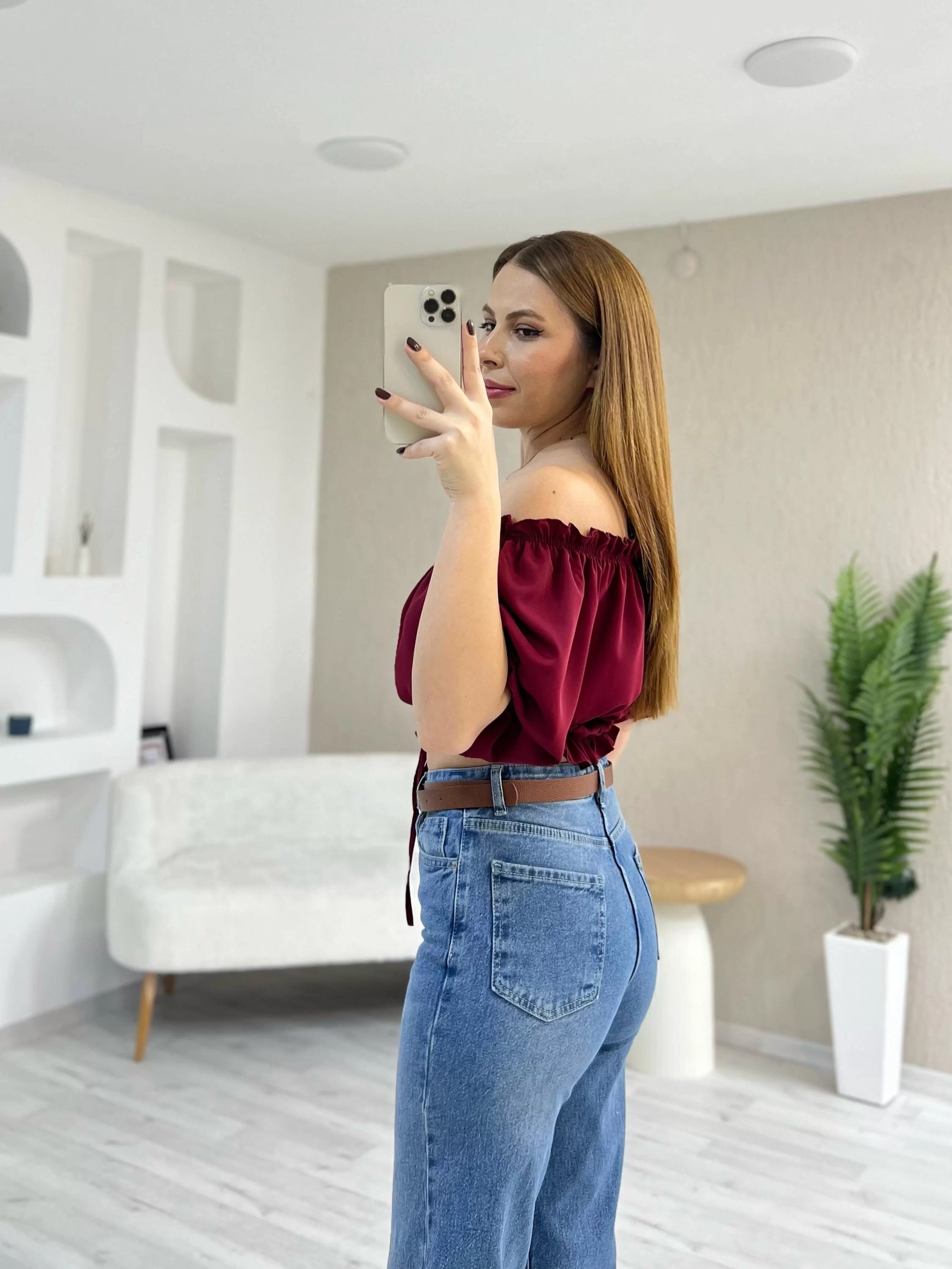 Önü Bağcıklı Jessica Bluz Bordo