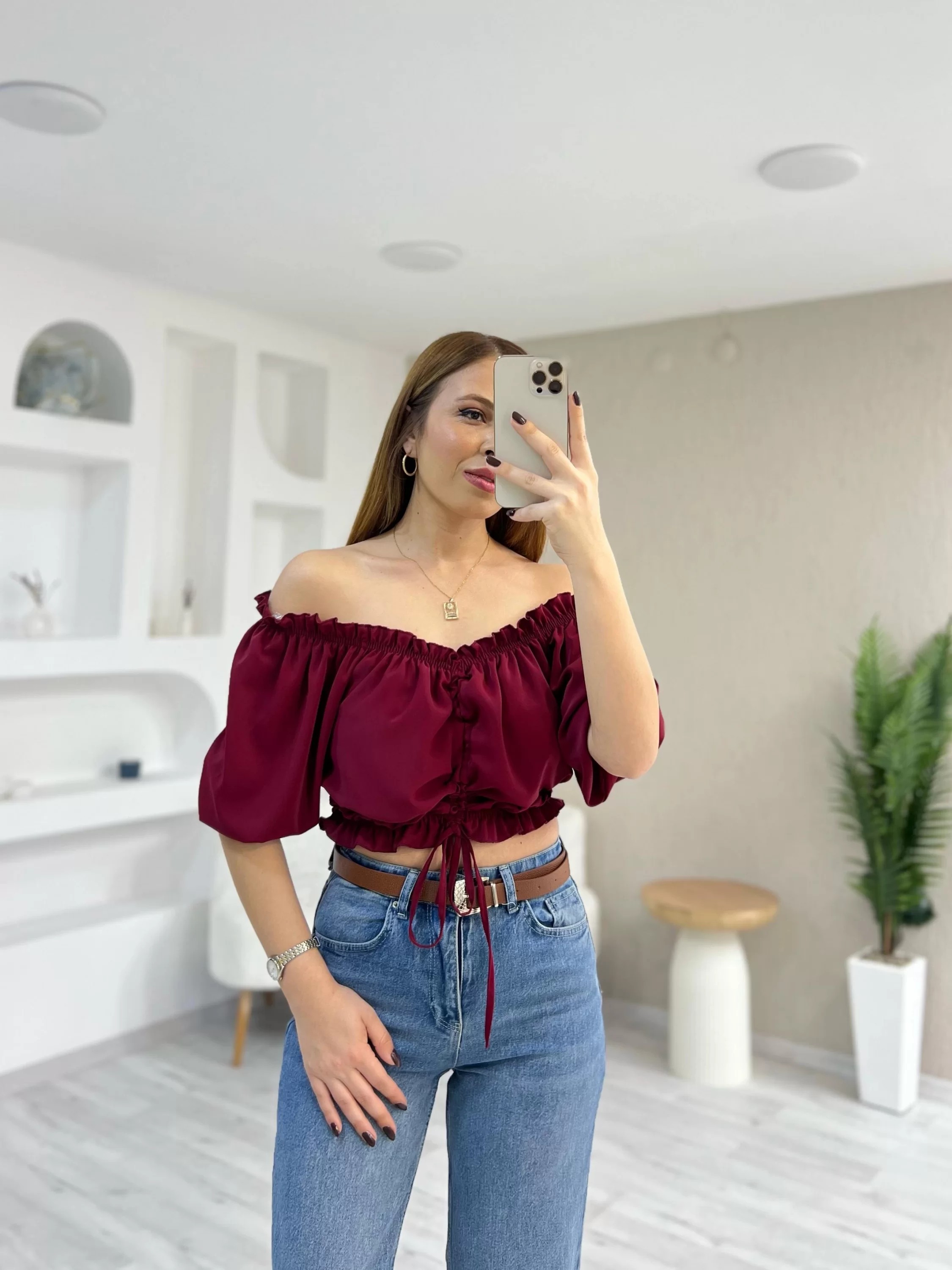 Önü Bağcıklı Jessica Bluz Bordo