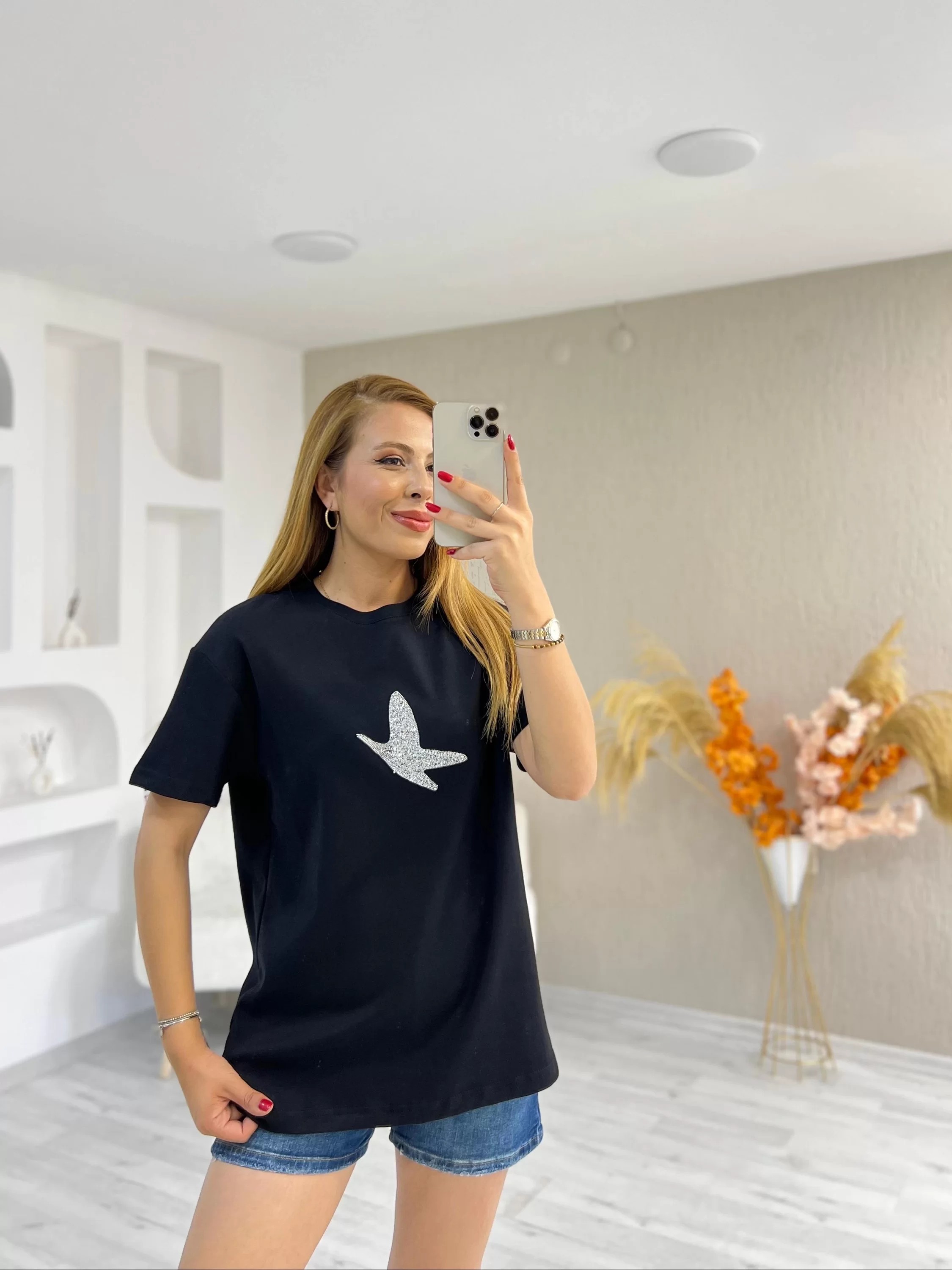Orjinal Marka Beymen Taş Baskılı Tshirt Siyah