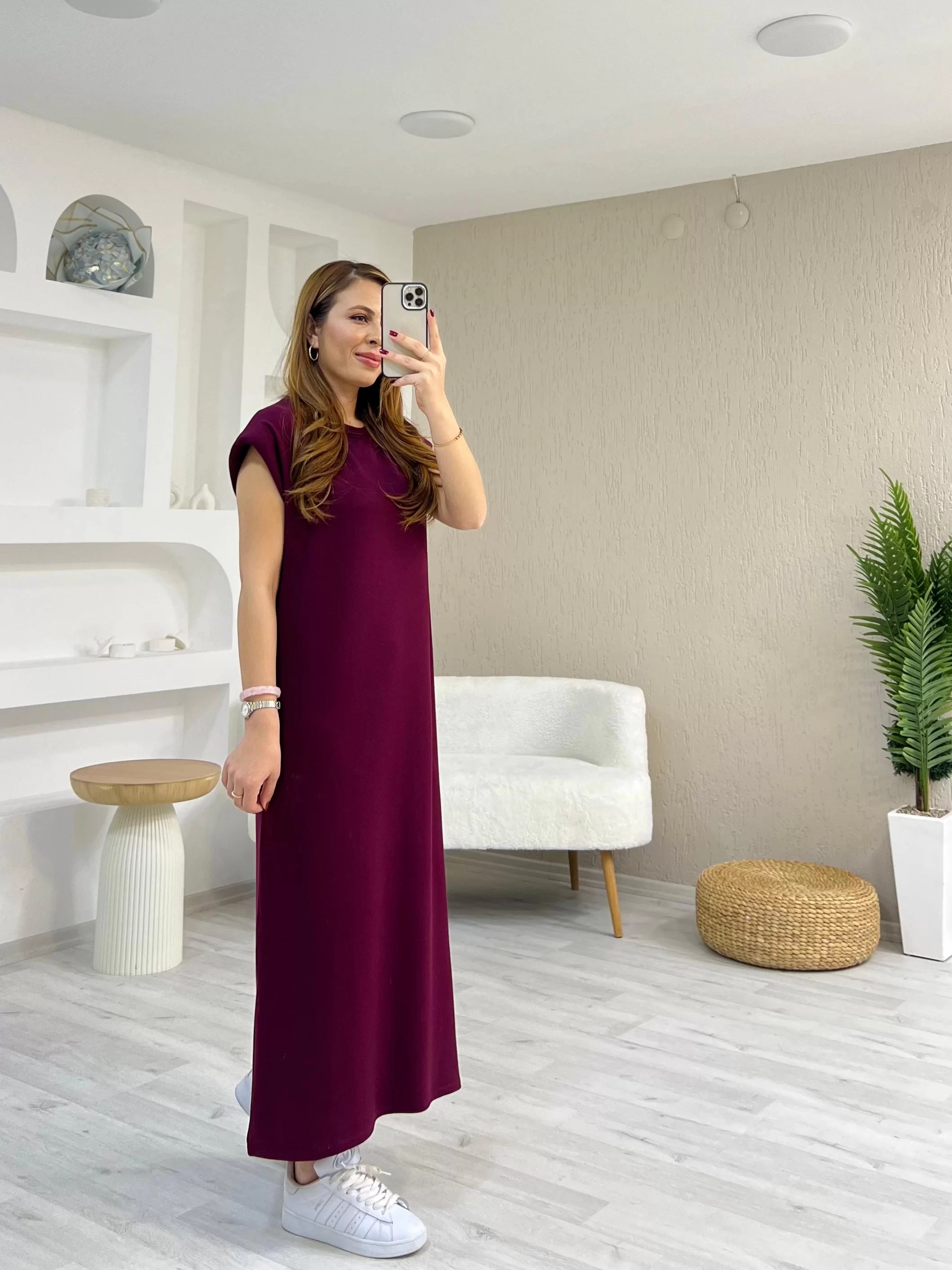 Vatkalı Modal Elbise Bordo