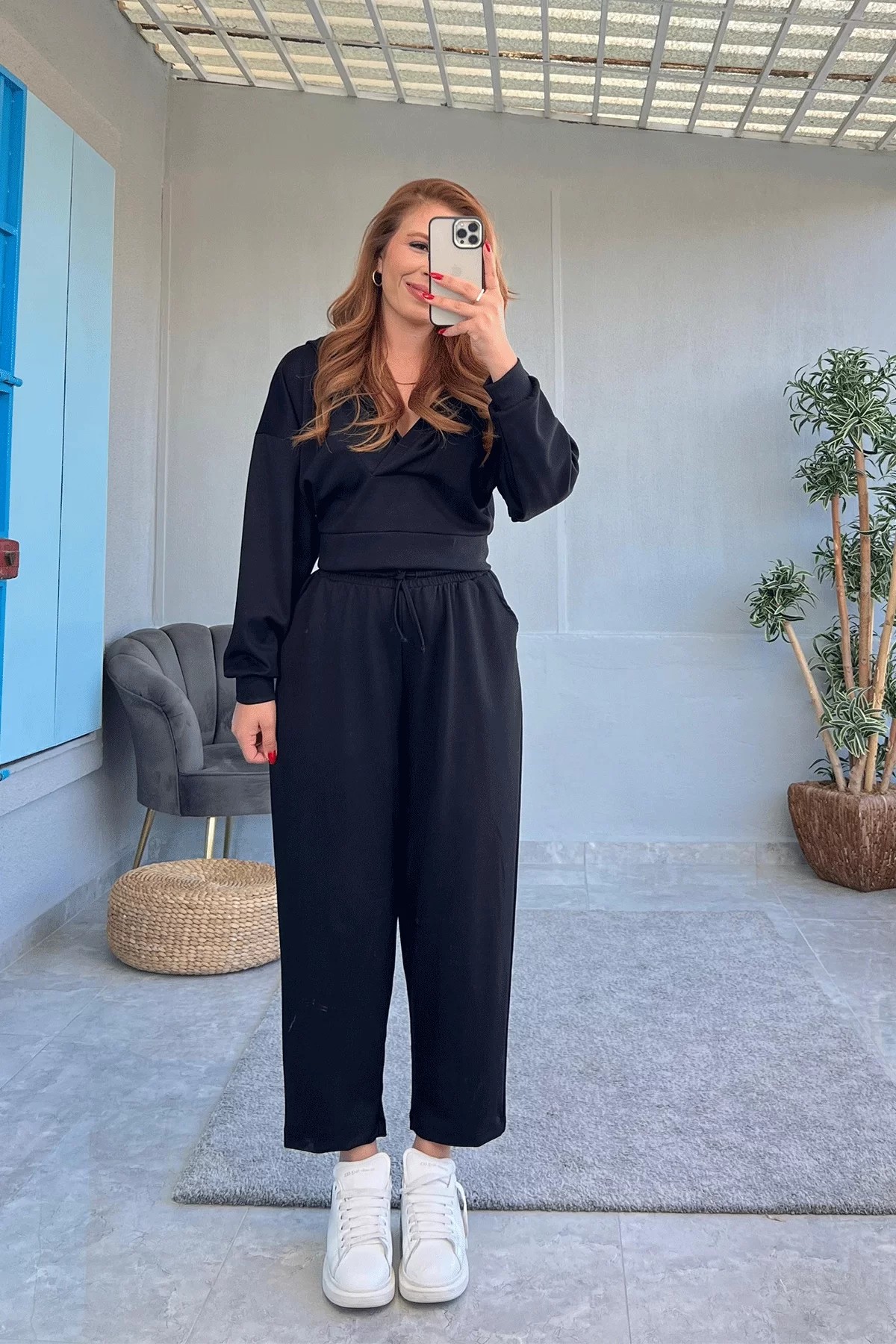 Oysho Crop Siyah Takım