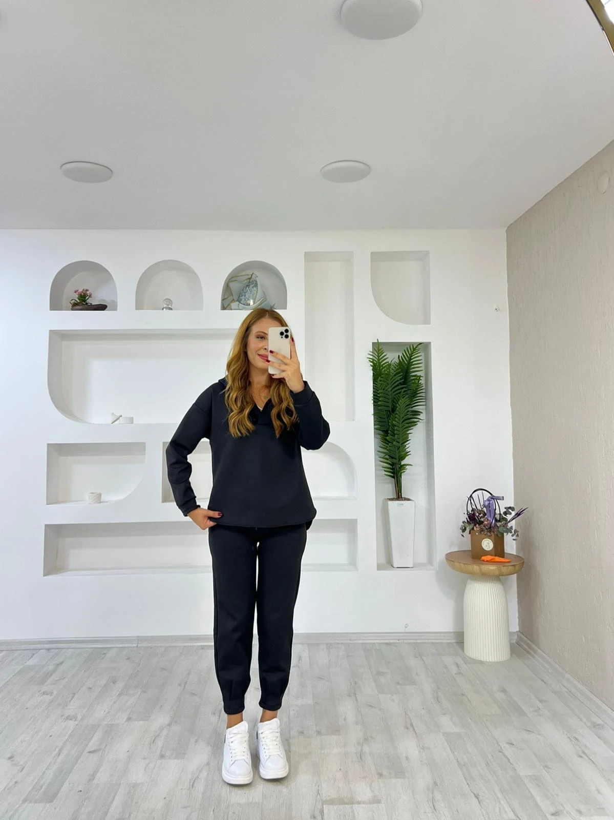 (Ön Sipariş) Scuba Kapşonlu Sweat Takım  - Siyah