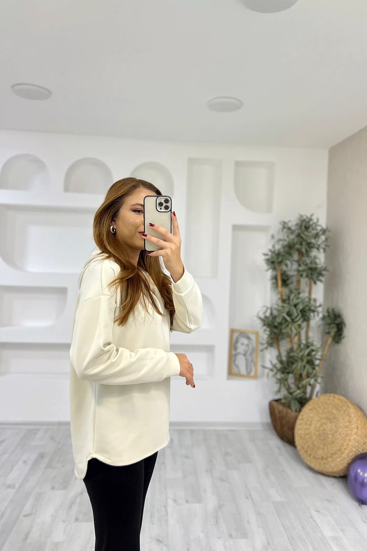 Scuba Kumaş Ekru Sweatshirt