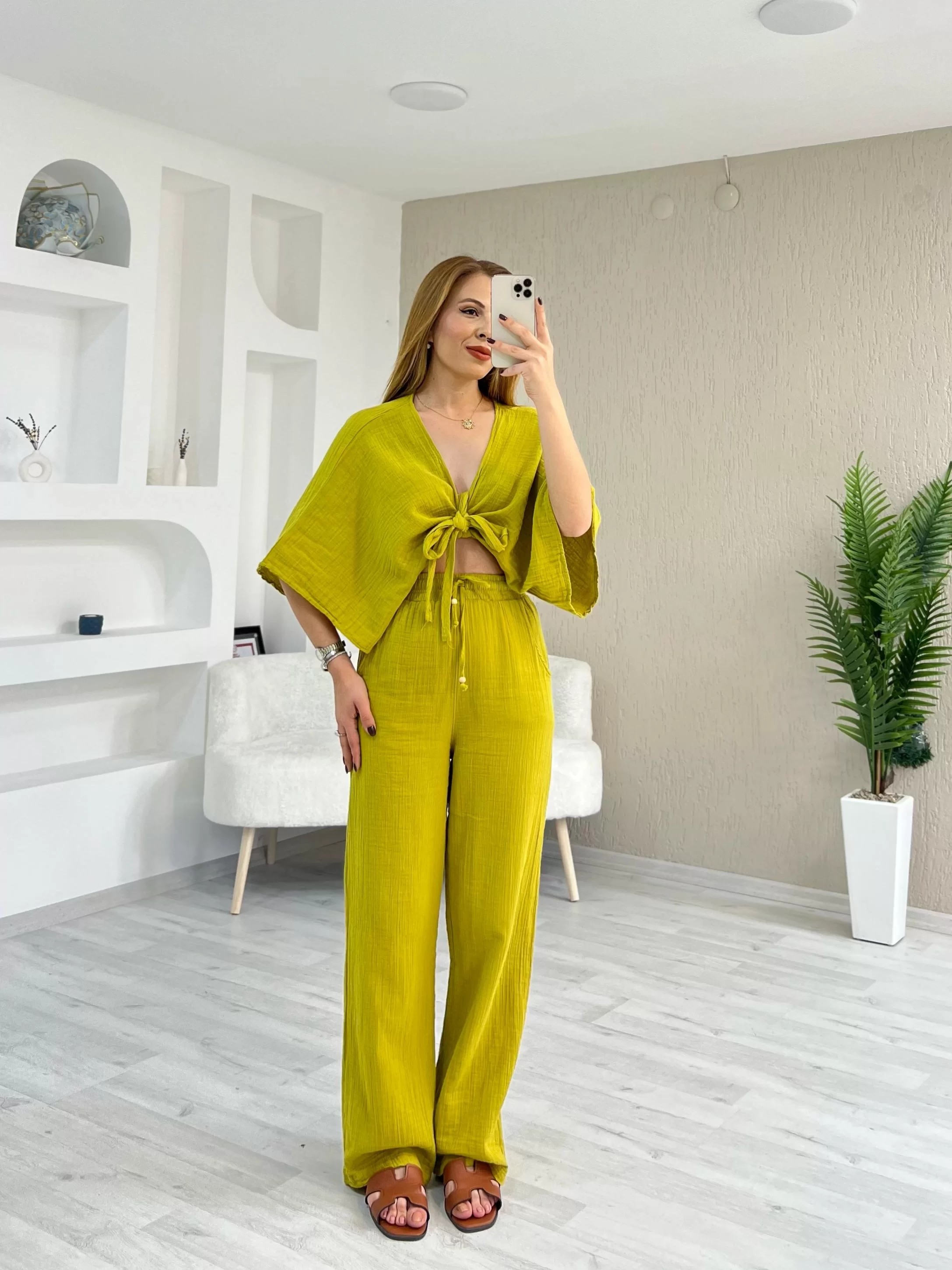 Müslin Kumaş Kimono Takım Yeşil