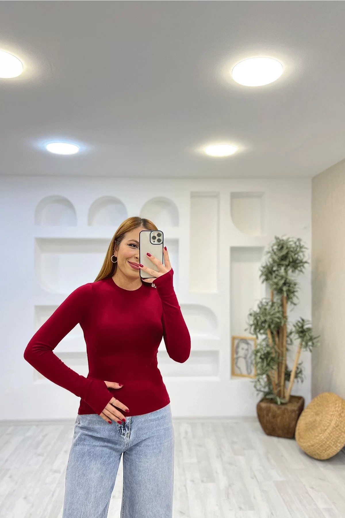 Oysho Parmak Geçmeli Uzun Kol Bady Kırmızı