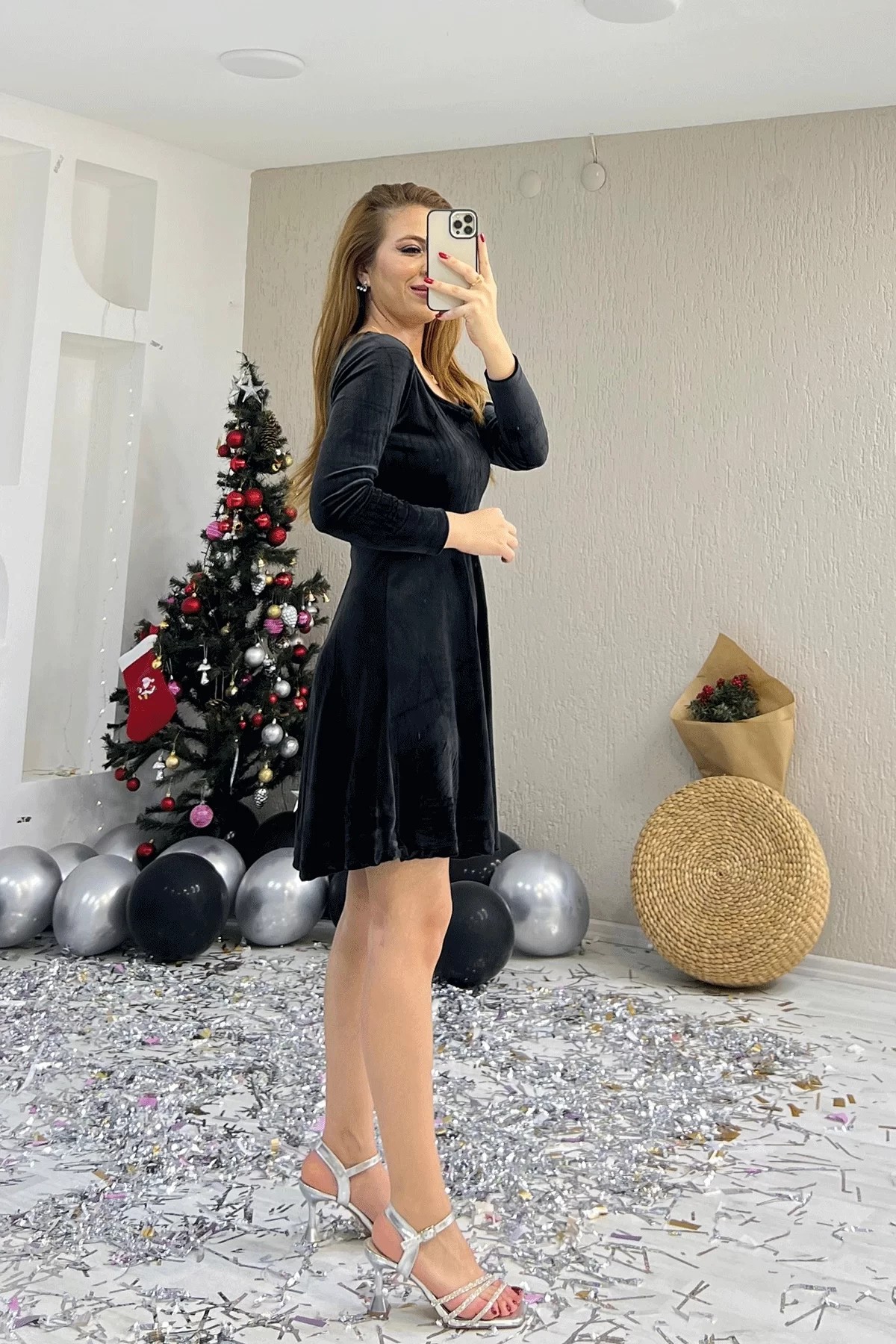 Fransız Kadife Siyah Elbise