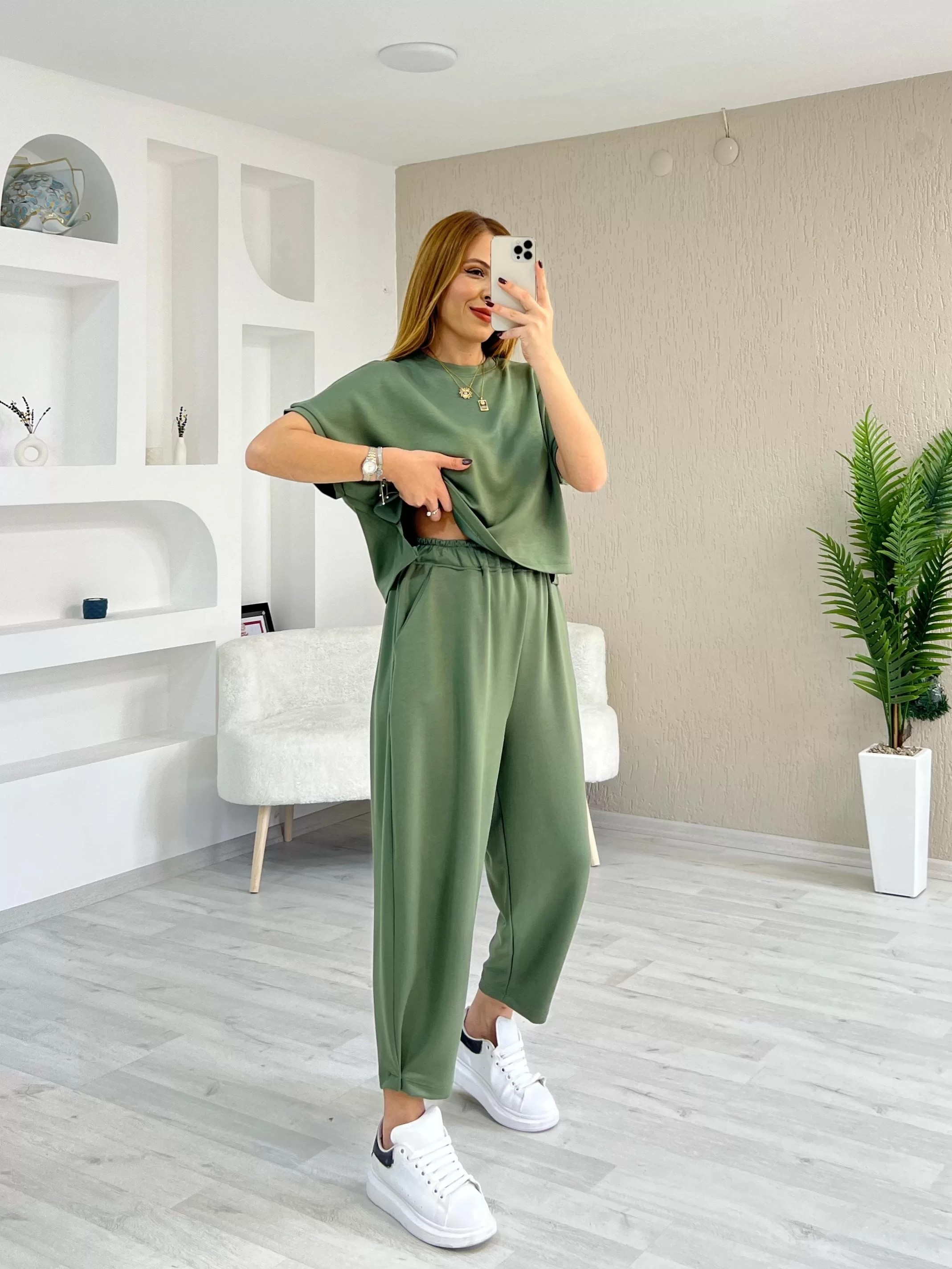 Modal Kumaş Şalvar Takım Yeşil